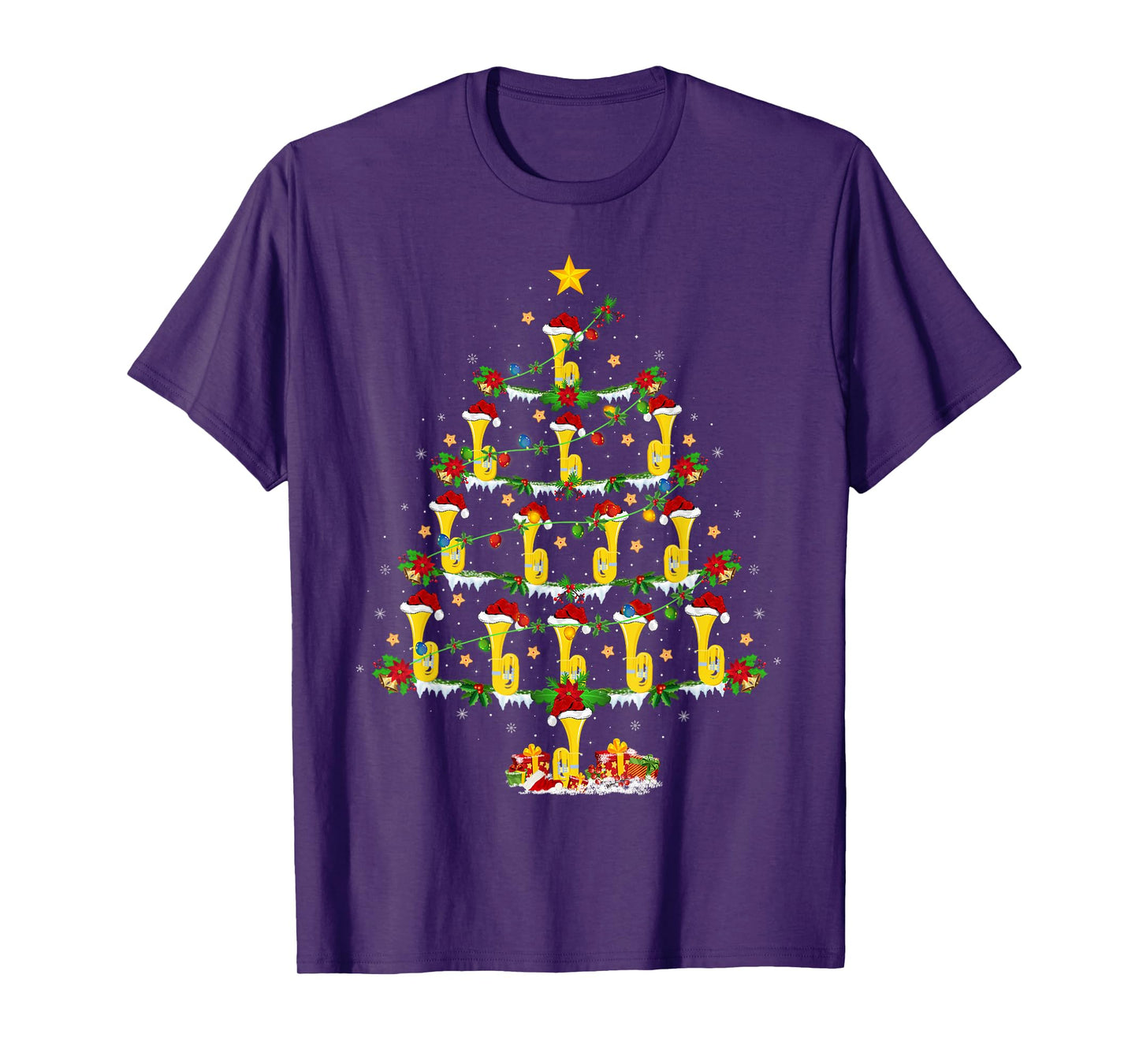 Musical Tuba Christmas Tree Lights Tuba Music Lover Xmas T-Shirt