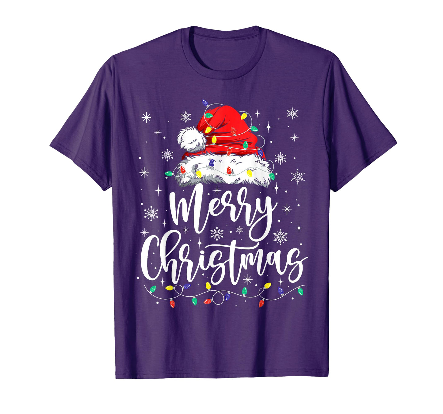 Merry Christmas Xmas Lights Santa Hat Pajamas Holiday Funny T-Shirt