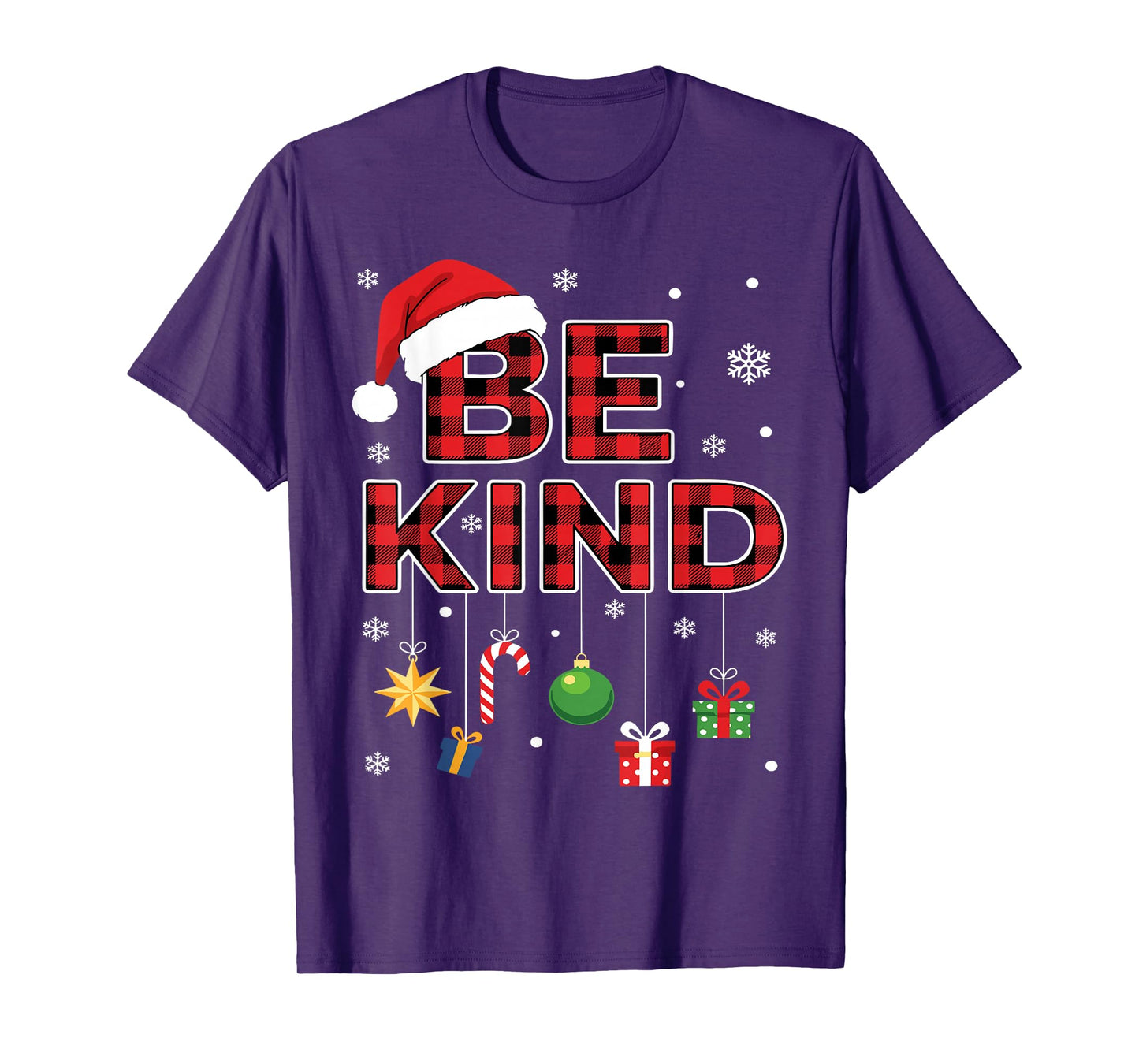 Christmas Be Kind Red Plaid Quote Xmas Candy Canes Family T-Shirt