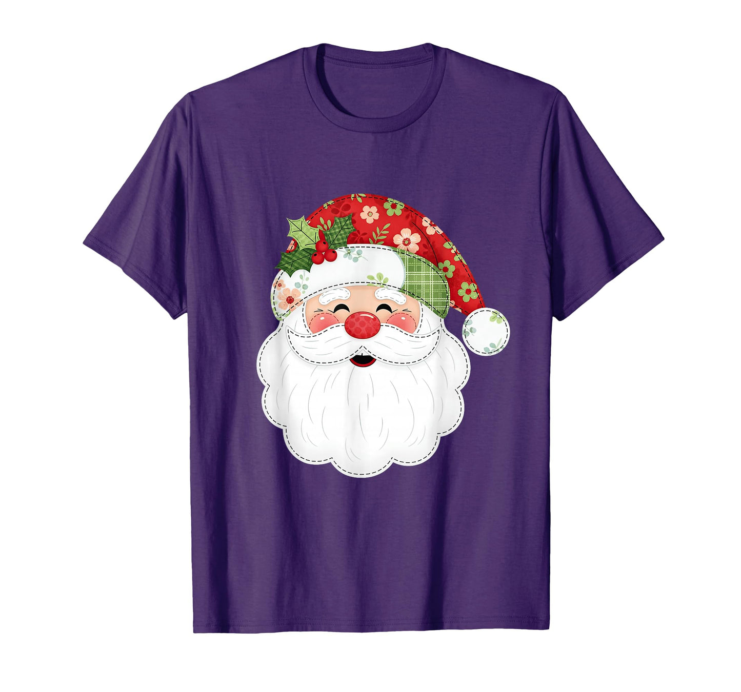 Christmas Santa Face Patchwork Holiday Season Family Xmas T-Shirt
