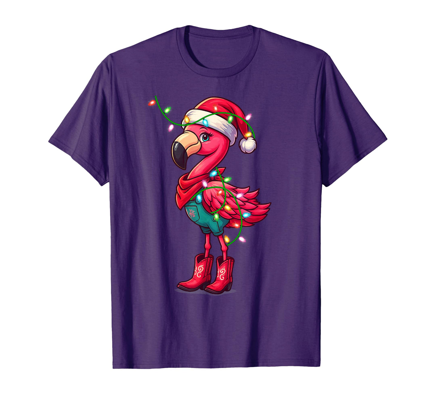 Flamingo Cowgirl Women Girls Christmas Tees Winter Holiday T-Shirt