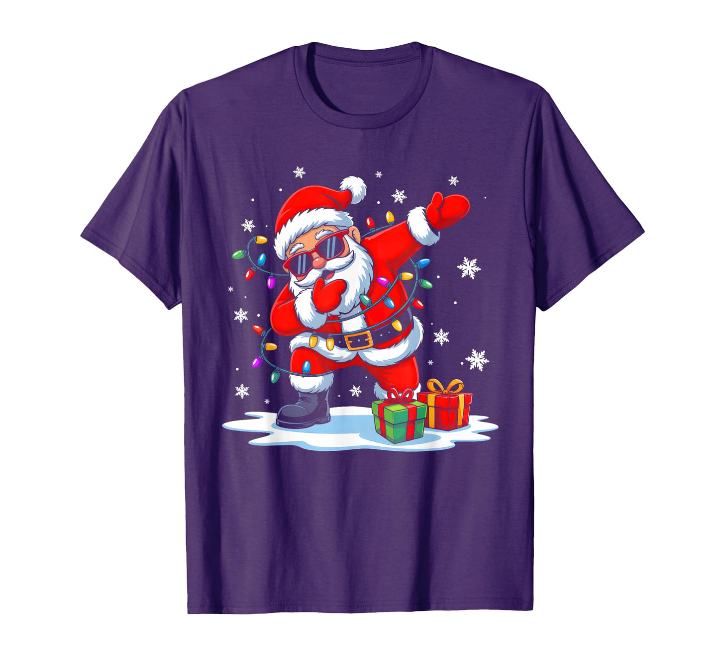 Dabbing Santa with Sunglasses Xmas Lights Funny Christmas T-Shirt