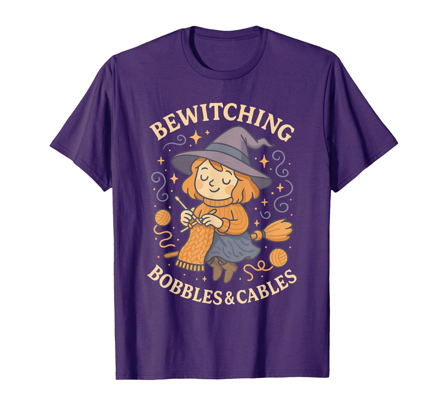 Knitting Witch Bobbles Cables Bewitching Cozy Autumnal Magic T-Shirt