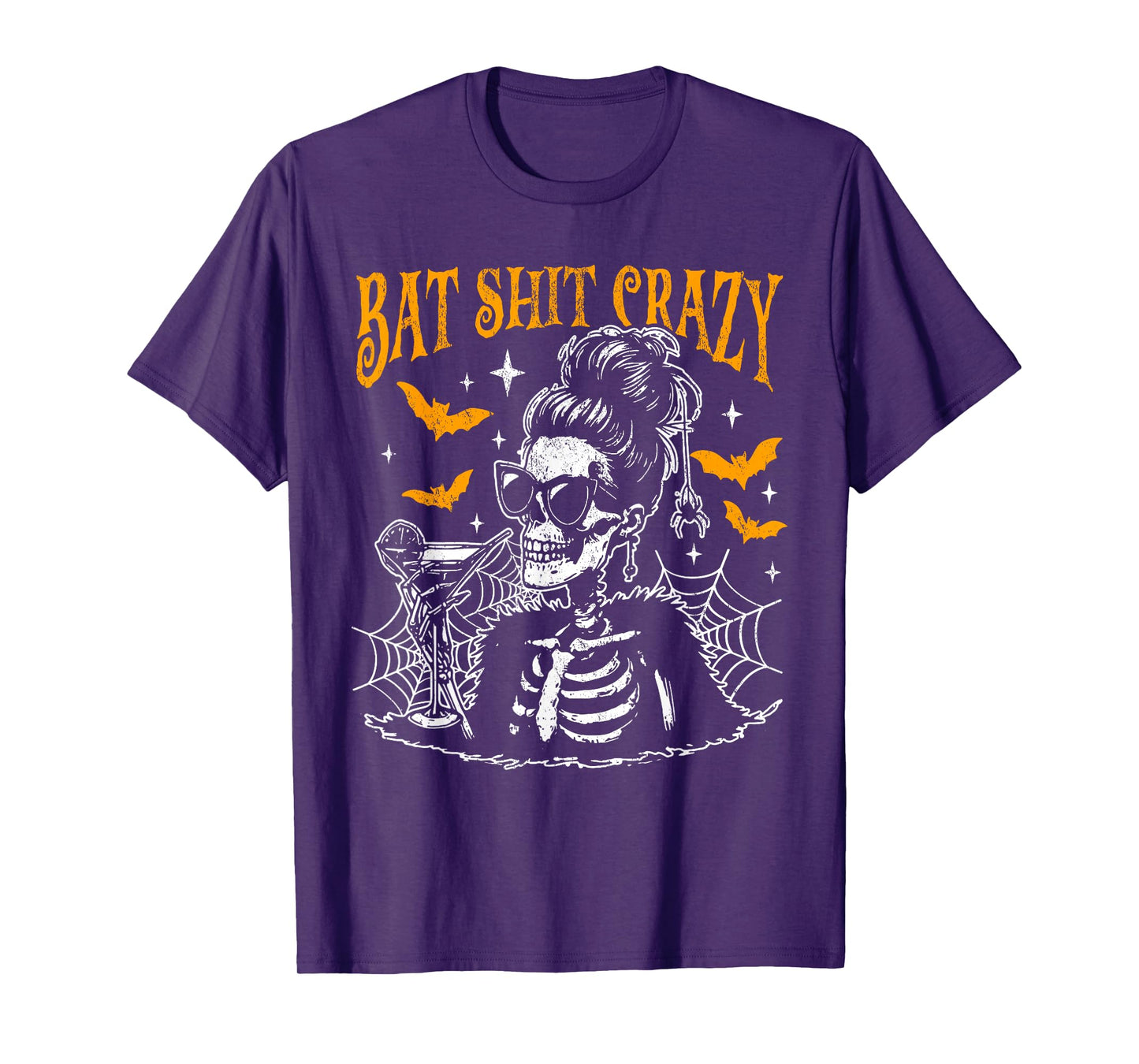 Bat Shit Crazy Halloween Flower Witch Skeleton T-Shirt