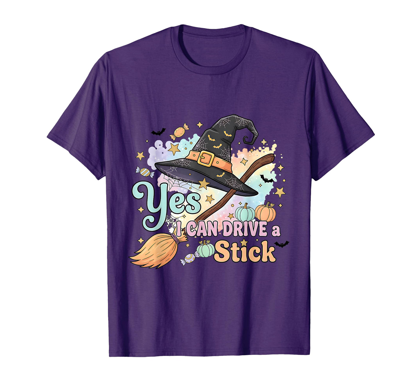 Yes I Can Drive A Stick Funny Pastel Witch Halloween Design T-Shirt