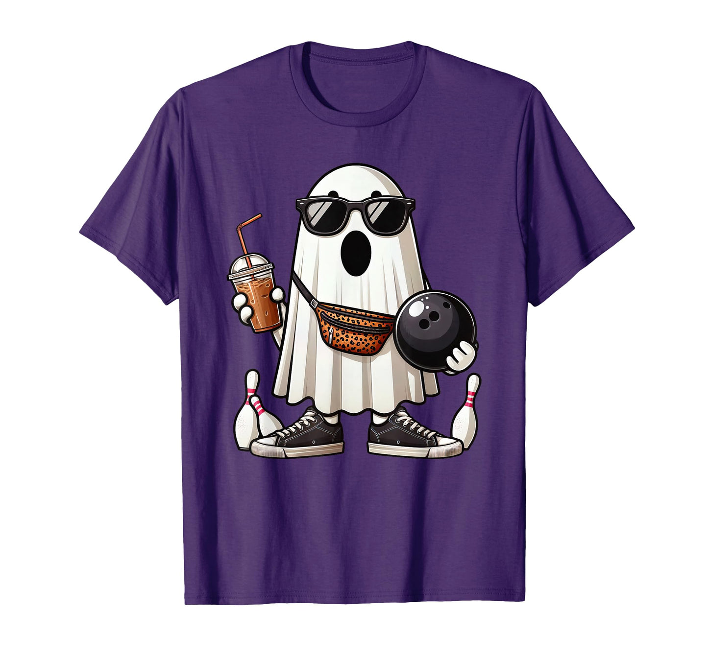 Funny Ghost Bowling Boo Coffee Halloween Mens Womens Kids T-Shirt