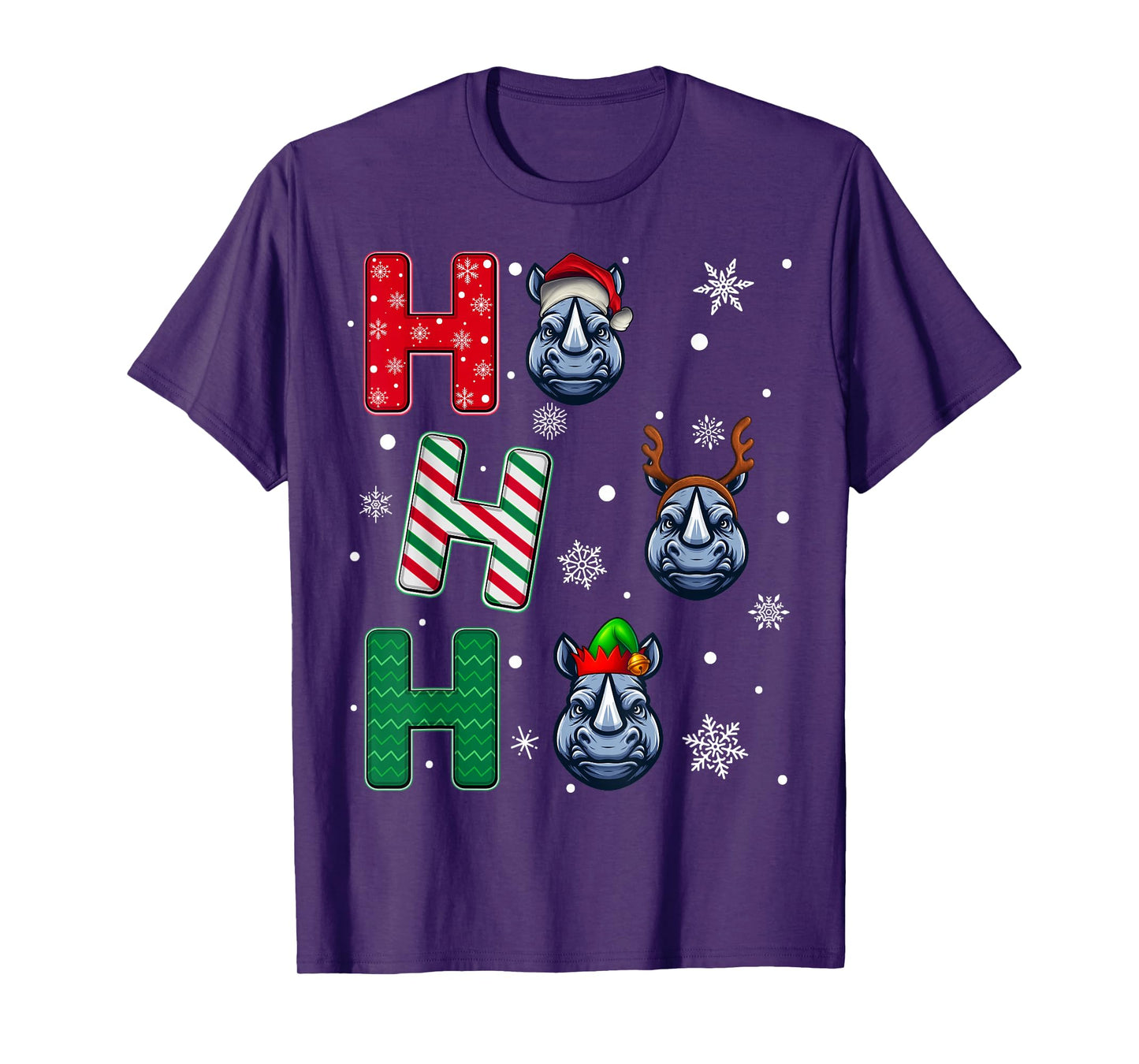 Ho Ho Ho Rhino Animal Matching Santa Elf Xmas T-Shirt