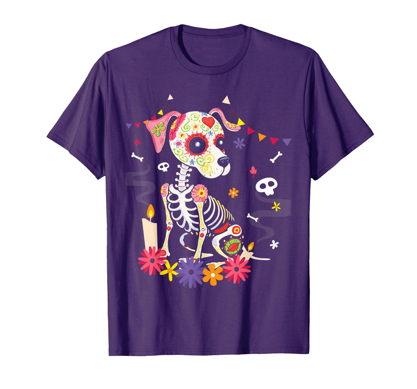 Mexican Dog Day of the Dead Skeleton Sugar Flowers Dogs T-Shirt