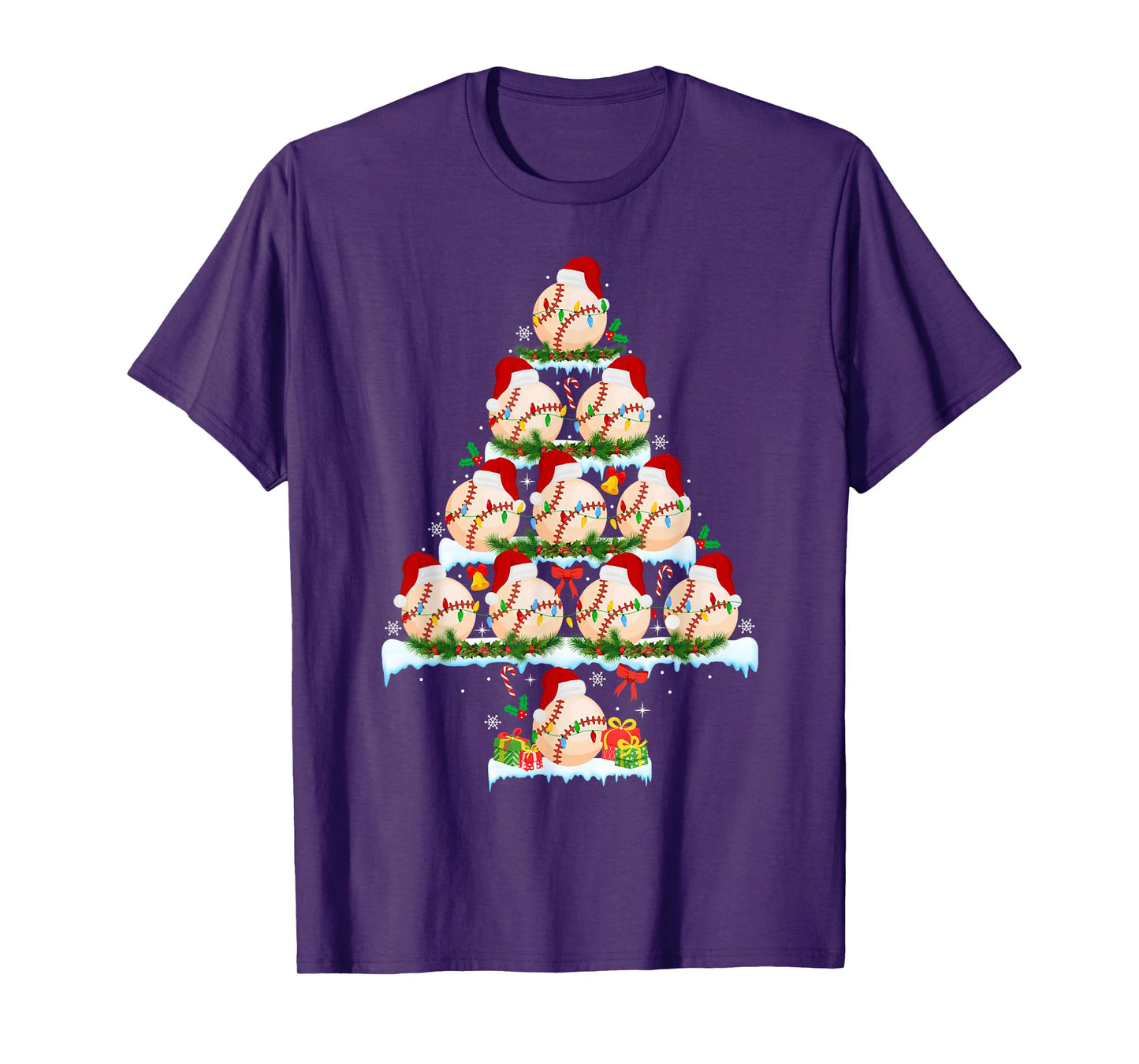 Baseball Christmas Tree Lights Funny Xmas Baseball Player T-Shirt