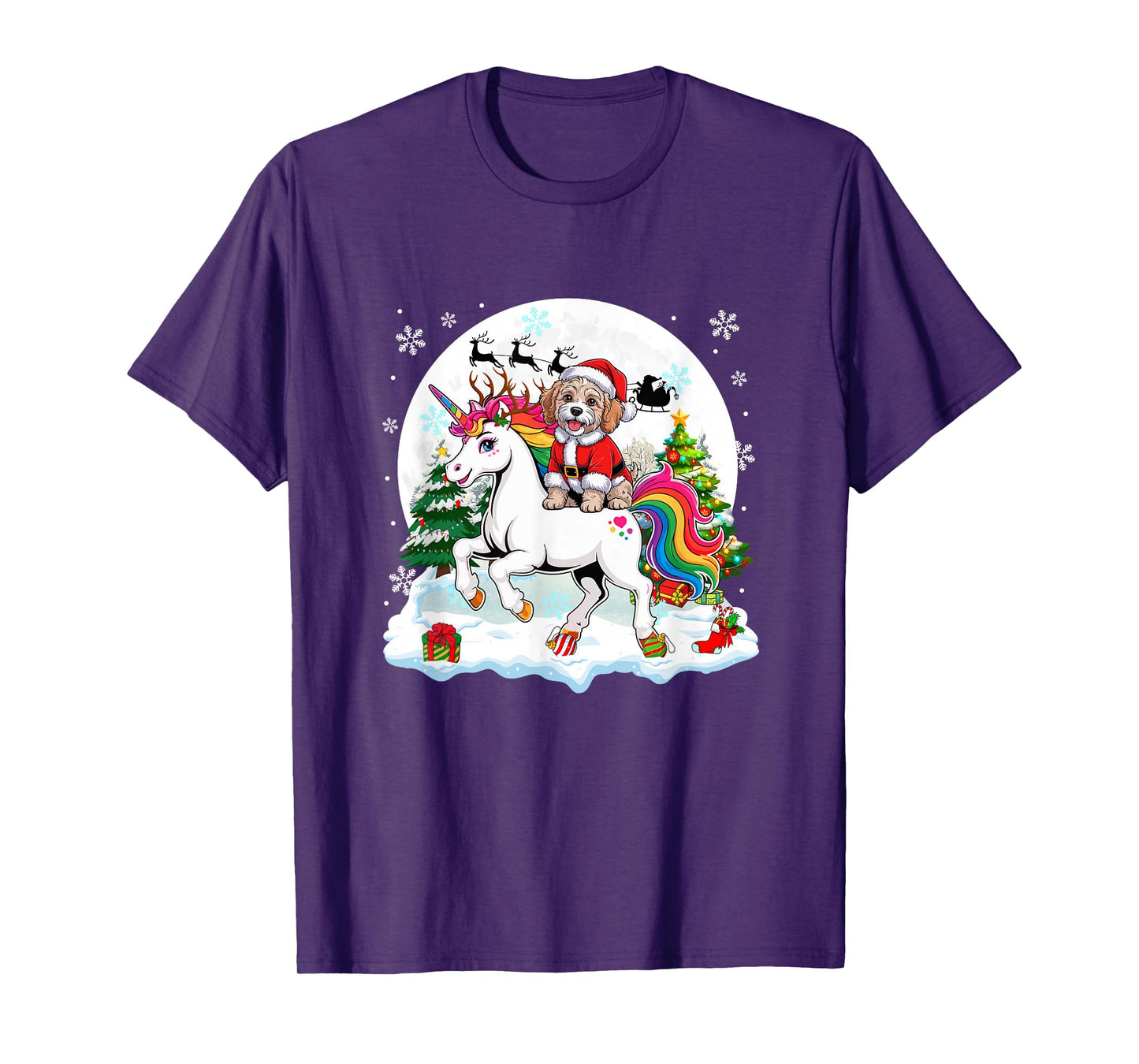 Santa Cockapoo Riding Unicorn Reindeer Christmas Owner Kids T-Shirt