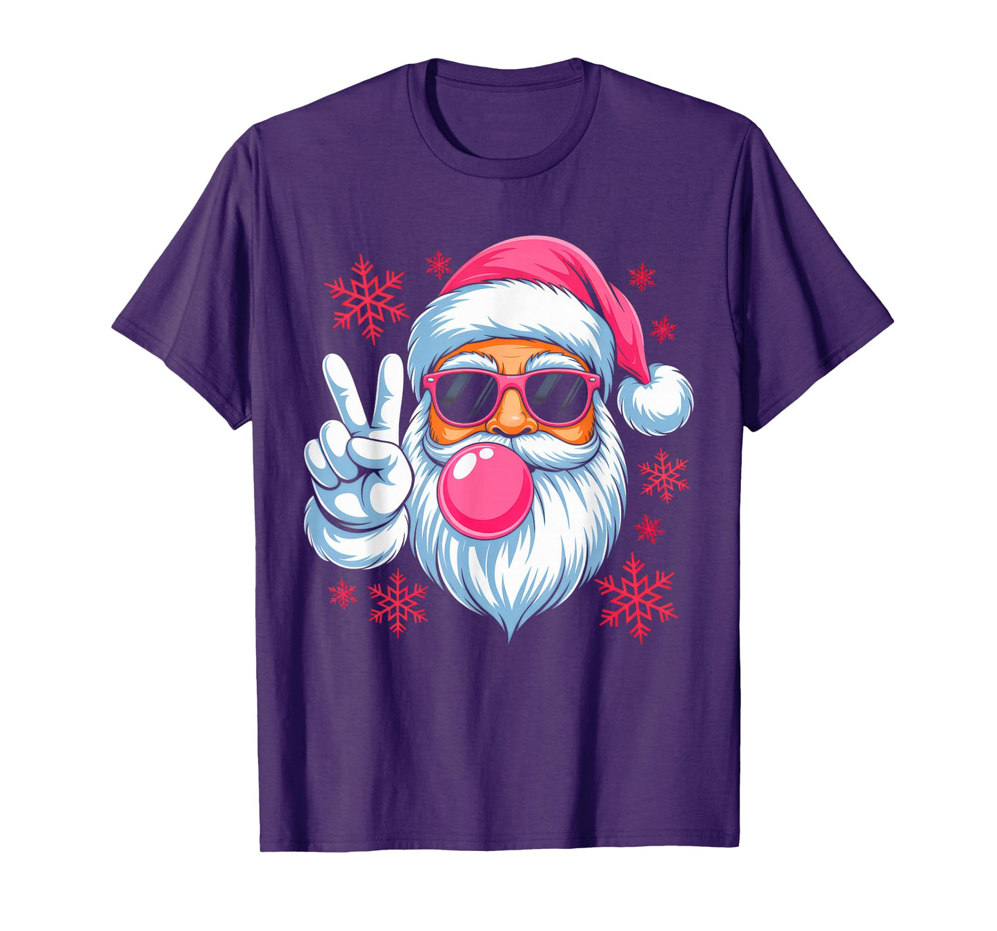 Retro Santa Christmas Blowing Bubble Pink Santa Xmas Funny T-Shirt