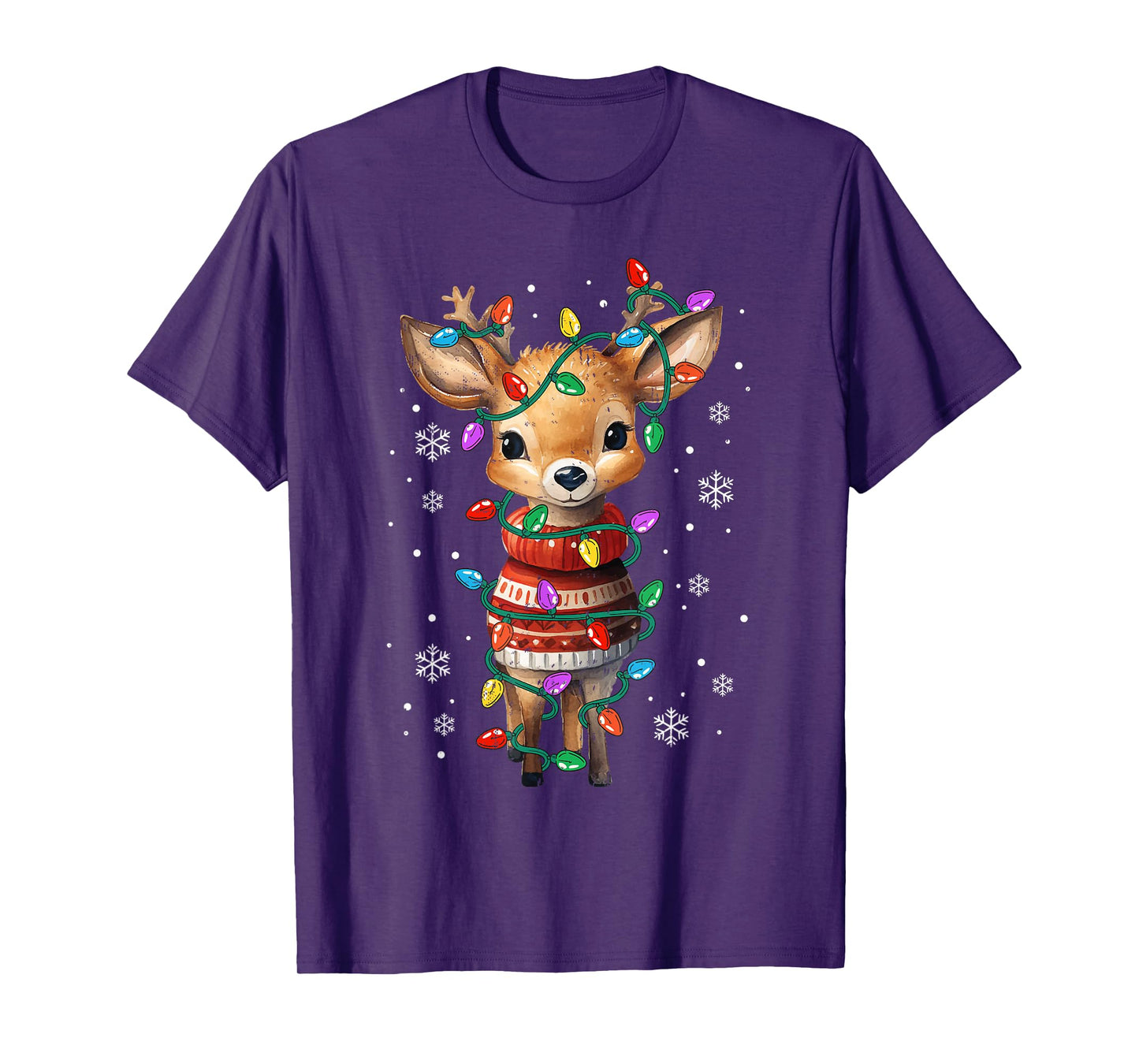 Cute Reindeer Christmas Lights Santa Xmas Pjm Women Girl Kid T-Shirt