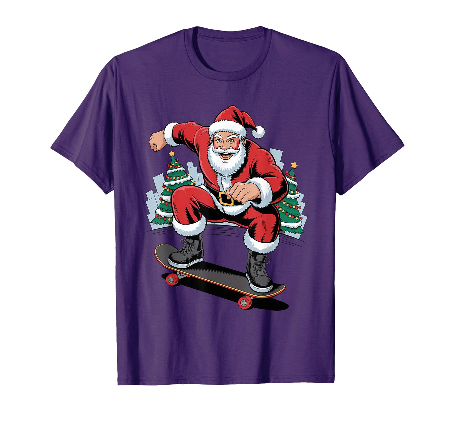 Santa Skateboarding Funny Skater Skating Lover Christmas T-Shirt