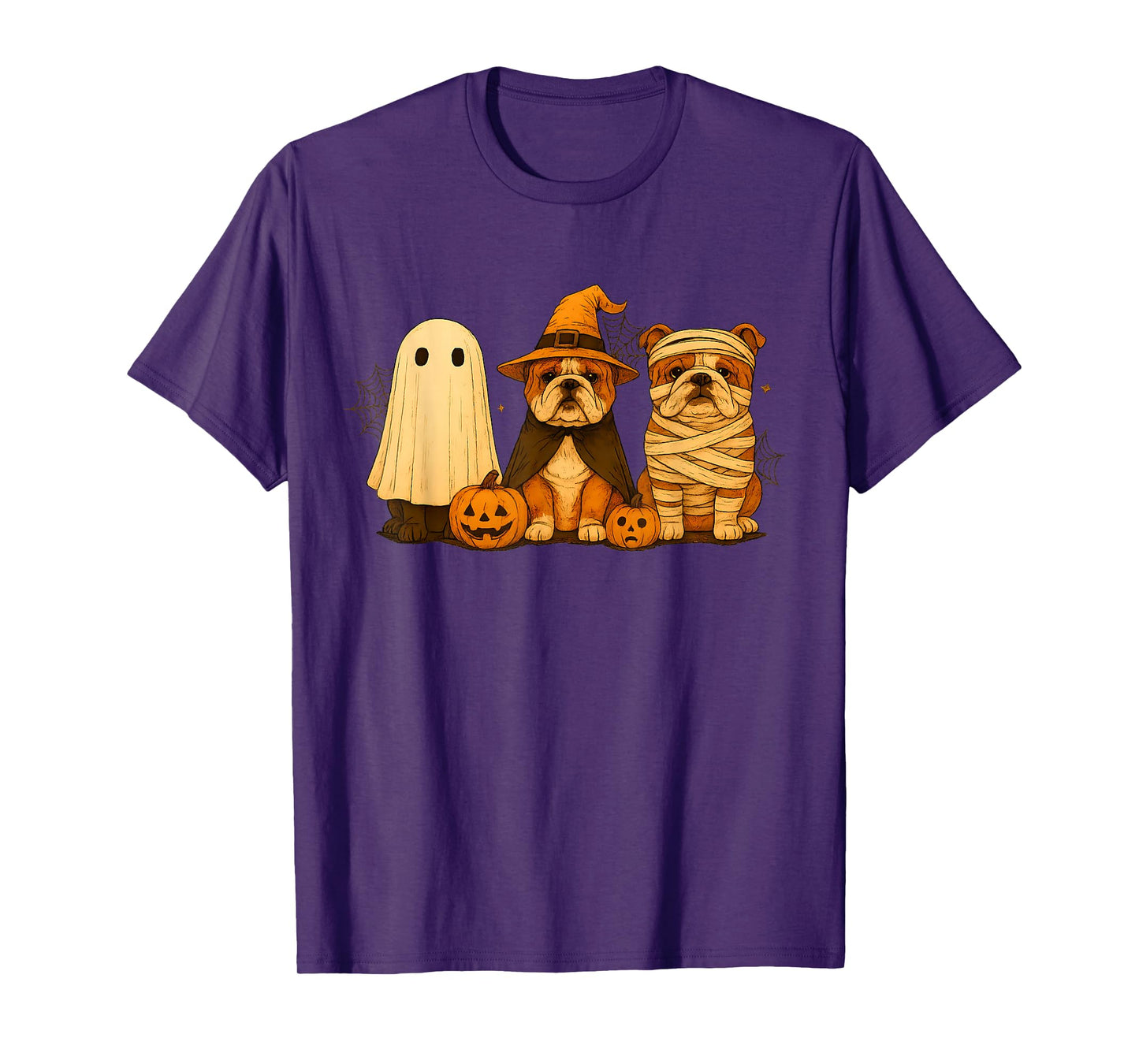 Retro Bull Dog Witch Scary Halloween Pumpkin Women Men Kids T-Shirt