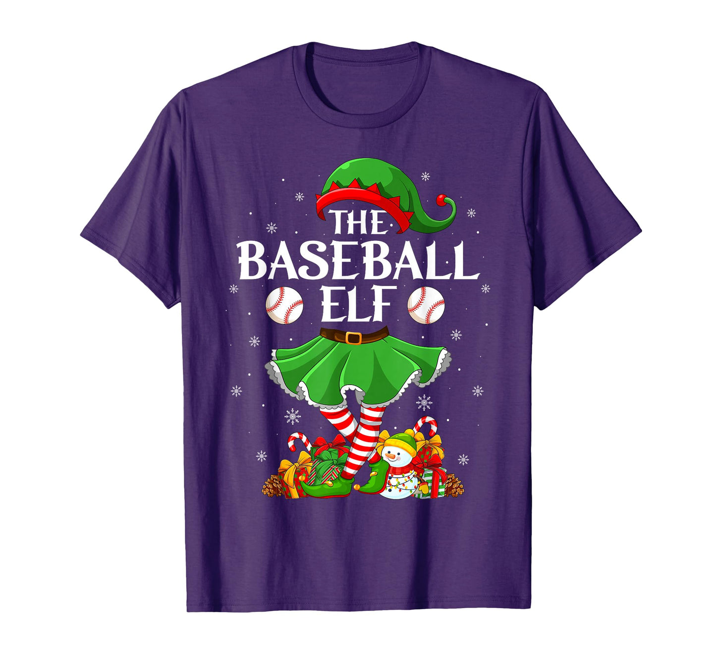 Baseball Elf Christmas Family Elf Squad Xmas Girls Women T-Shirt