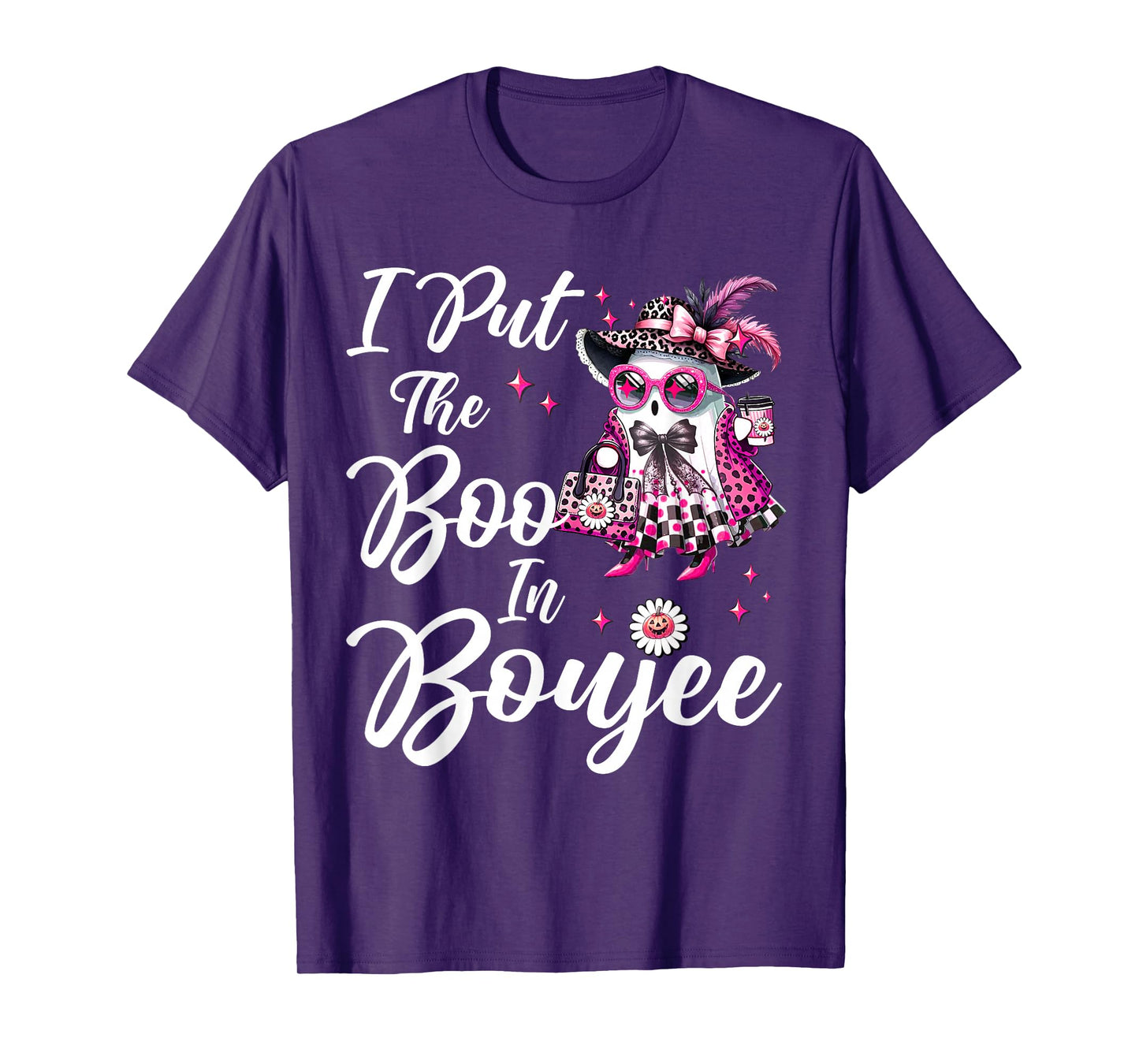 I Put The Boo in Boujee Pink Retro Leopard Ghost Halloween T-Shirt