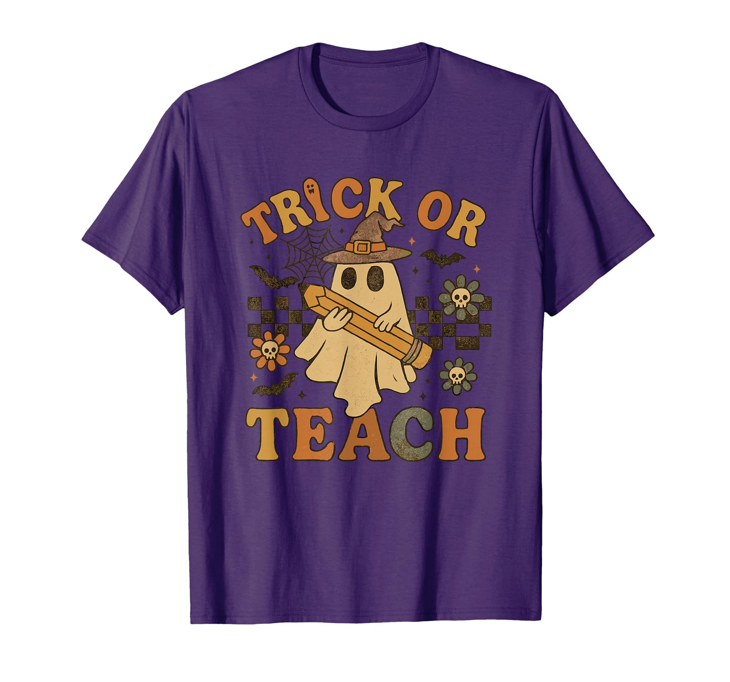 Trick Or Teach Retro Ghost Halloween Teacher Costume T-Shirt