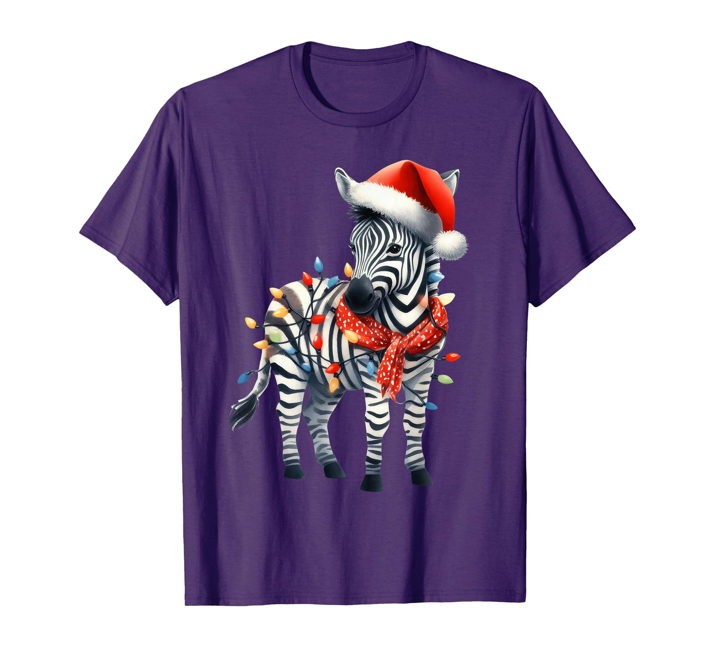 Zebra Christmas Lights Funny Santa Hat Merry Xmas T-Shirt