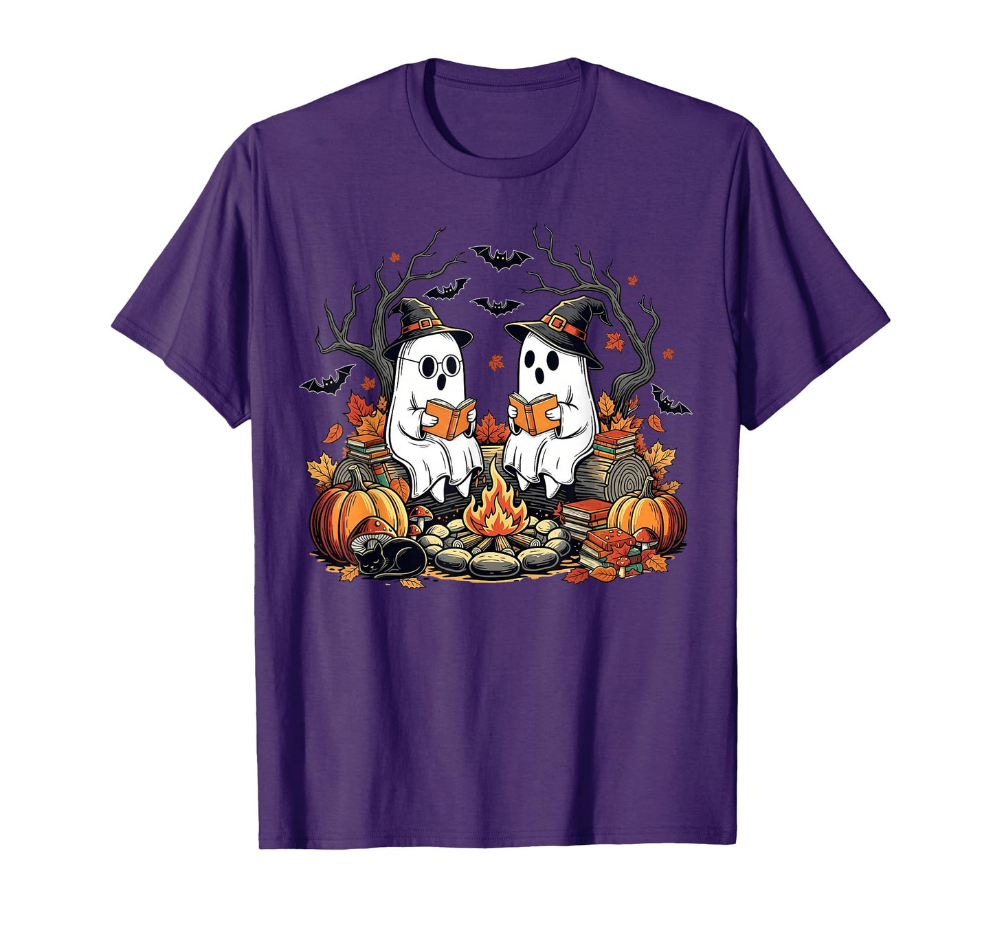 Spooky Season Ghost Reading Books Halloween Teacher Girl Boy T-Shirt