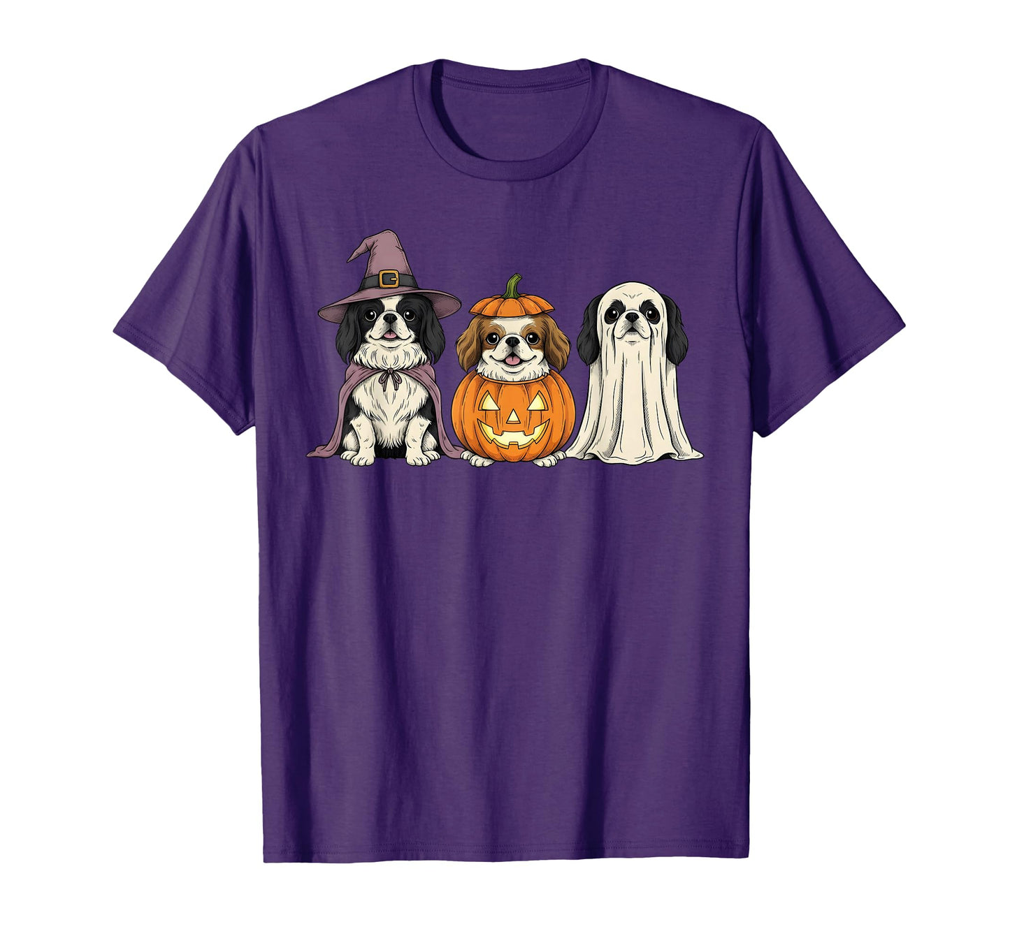 Spooky Ghost Japanese Chin Pumpkin Halloween Dog Lover T-Shirt