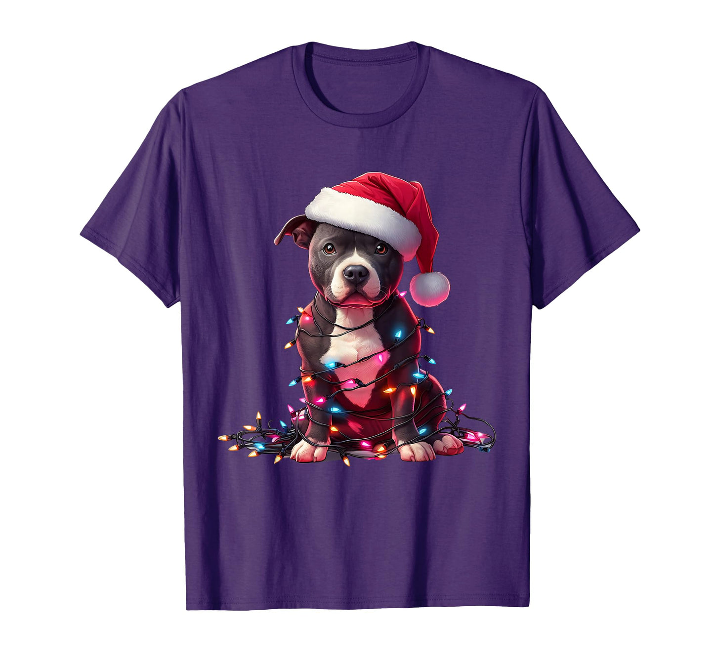 Staffordshire Bull Terrier Dog Christmas Lights Santa Hat T-Shirt