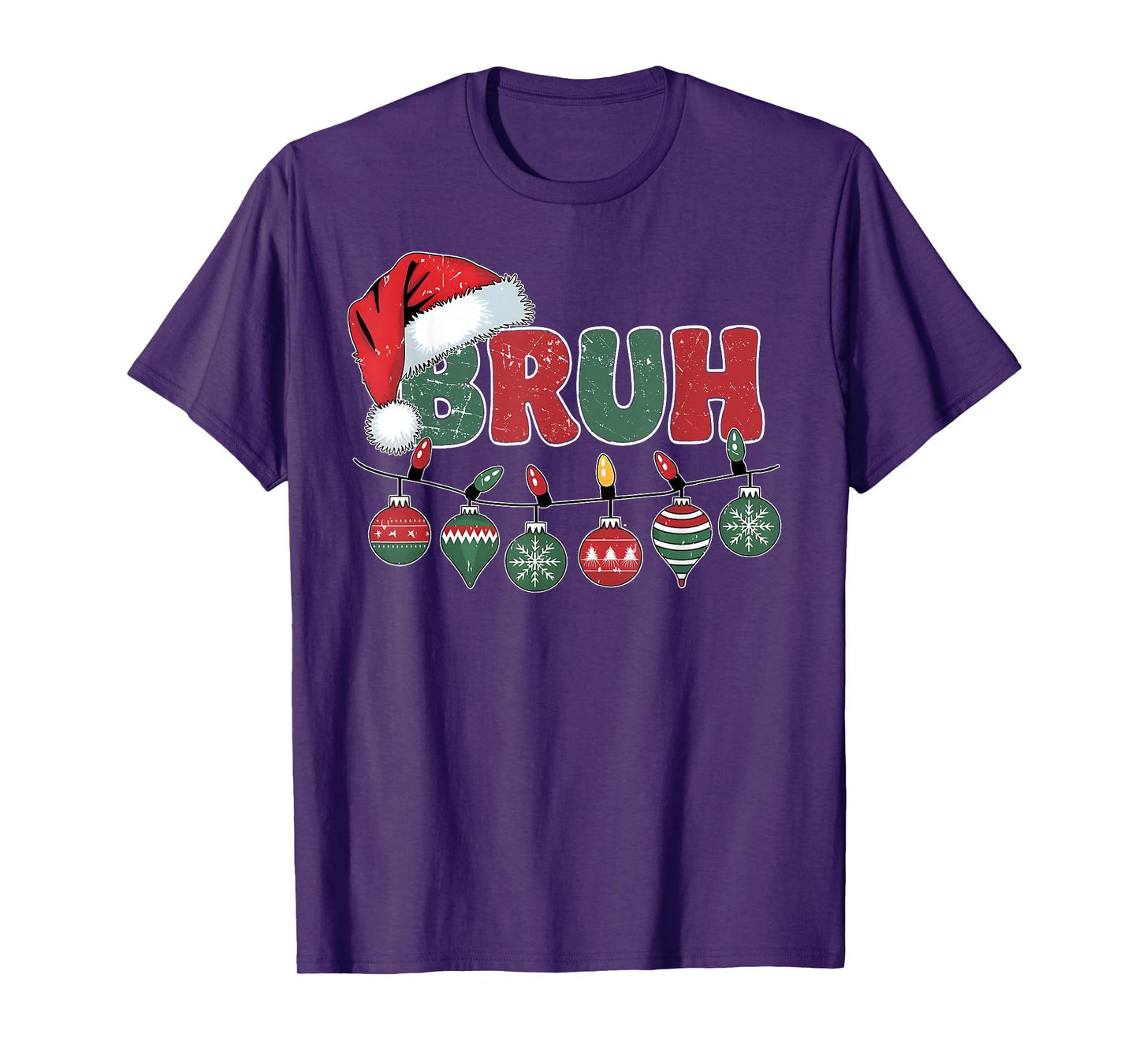 Funny Christmas Lights Bruh Santa Hat Boys Girls Kids Men T-Shirt