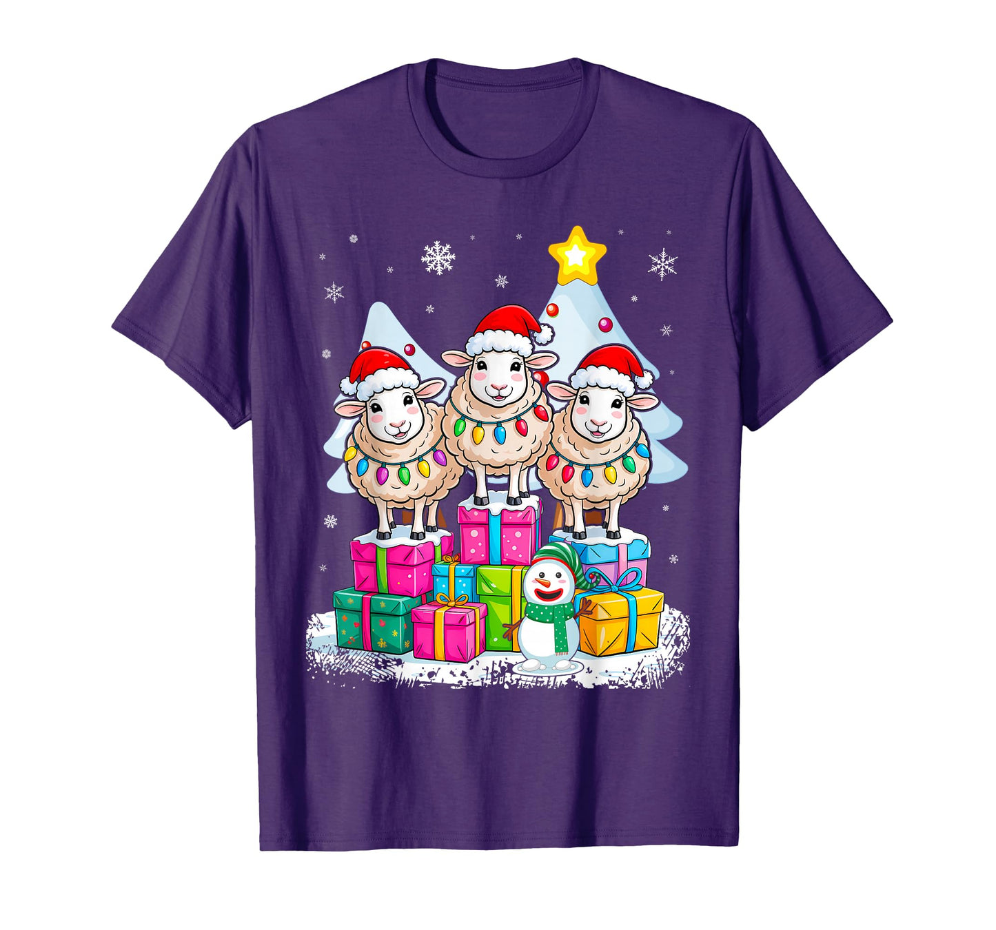 Santa Sheep Funny Christmas Lights Reindeer Farmer T-Shirt