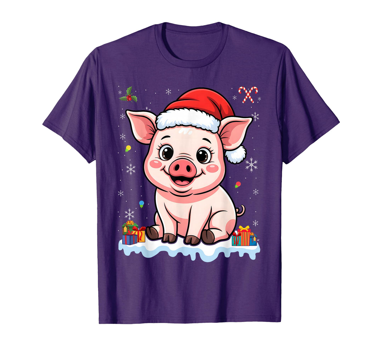 with Santa Hat Funny Lover Christmas Pig T-Shirt