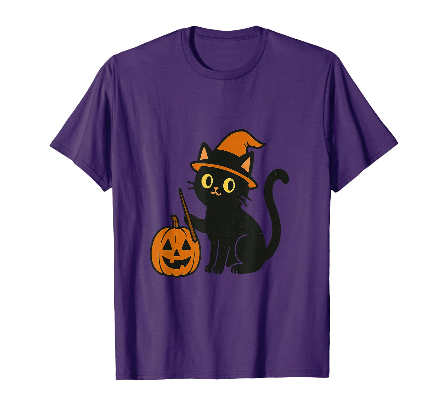 Funny Black Cat Halloween - Cute Witch Hat Pumpkin Costume T-Shirt