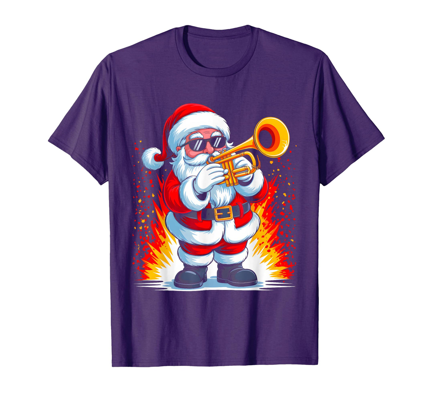 Trumpet Santa Playing Drums Funny Christmas Music Lover Boys T-Shirt