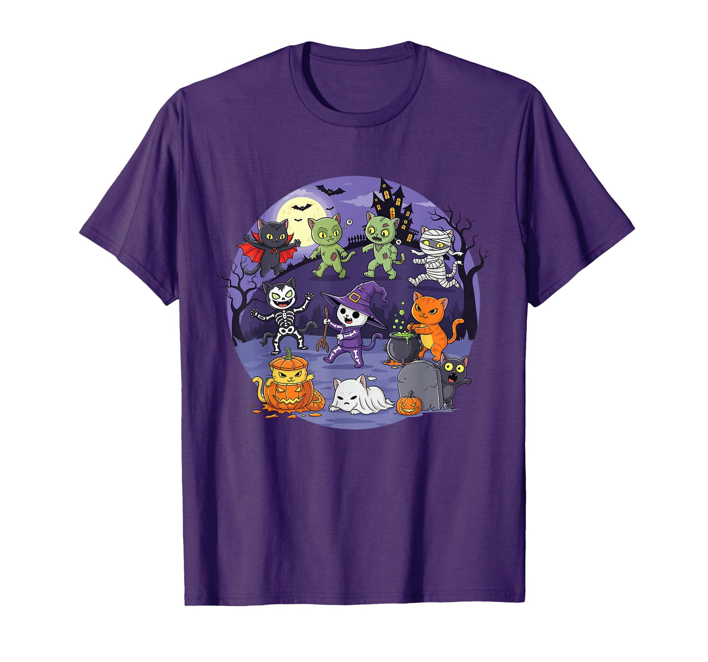 Funny Spooky Halloween Cats Costume Party Design T-Shirt