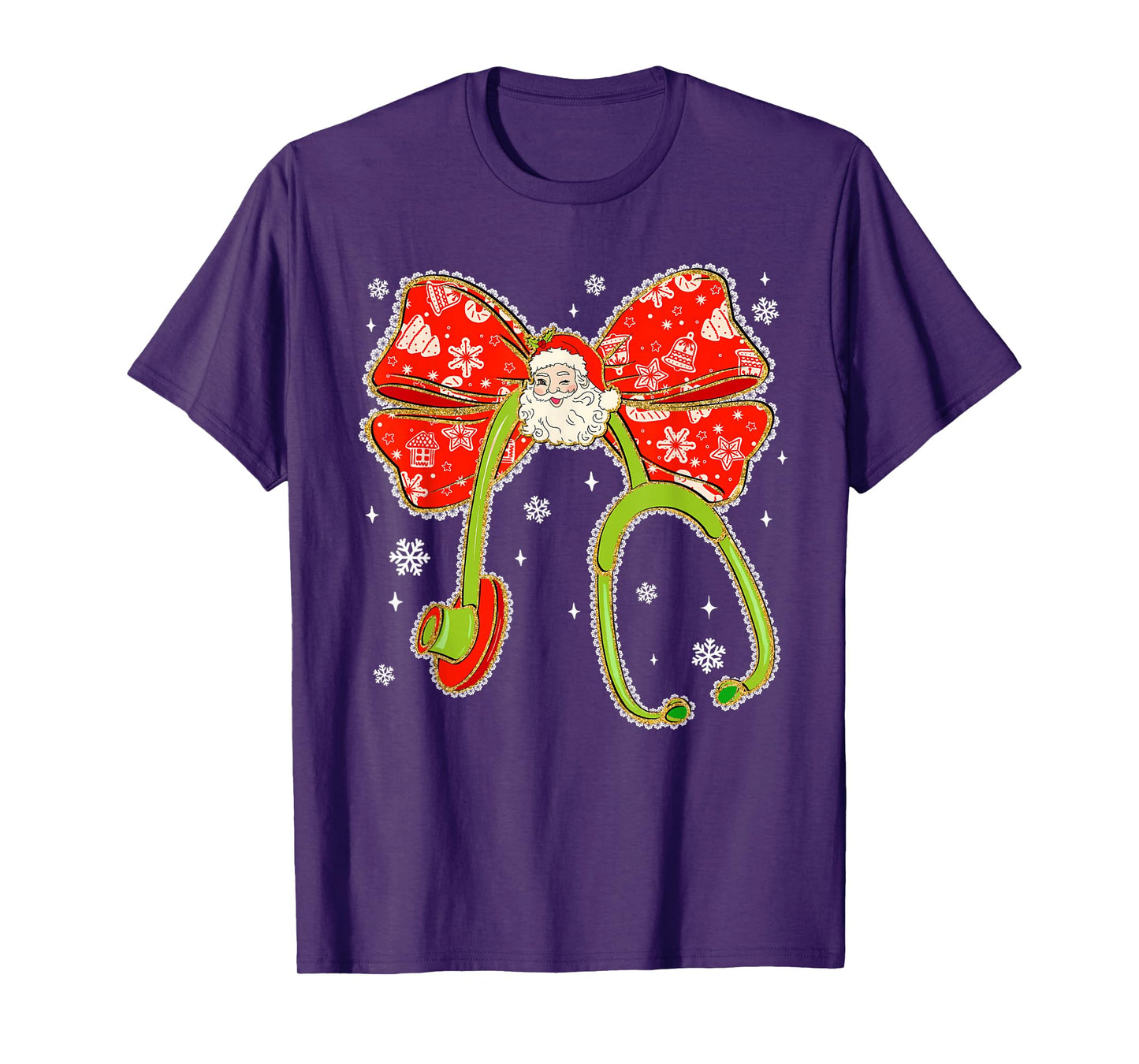 Stethoscope Nurse Santa Merry Christmas Snowflake Holiday T-Shirt