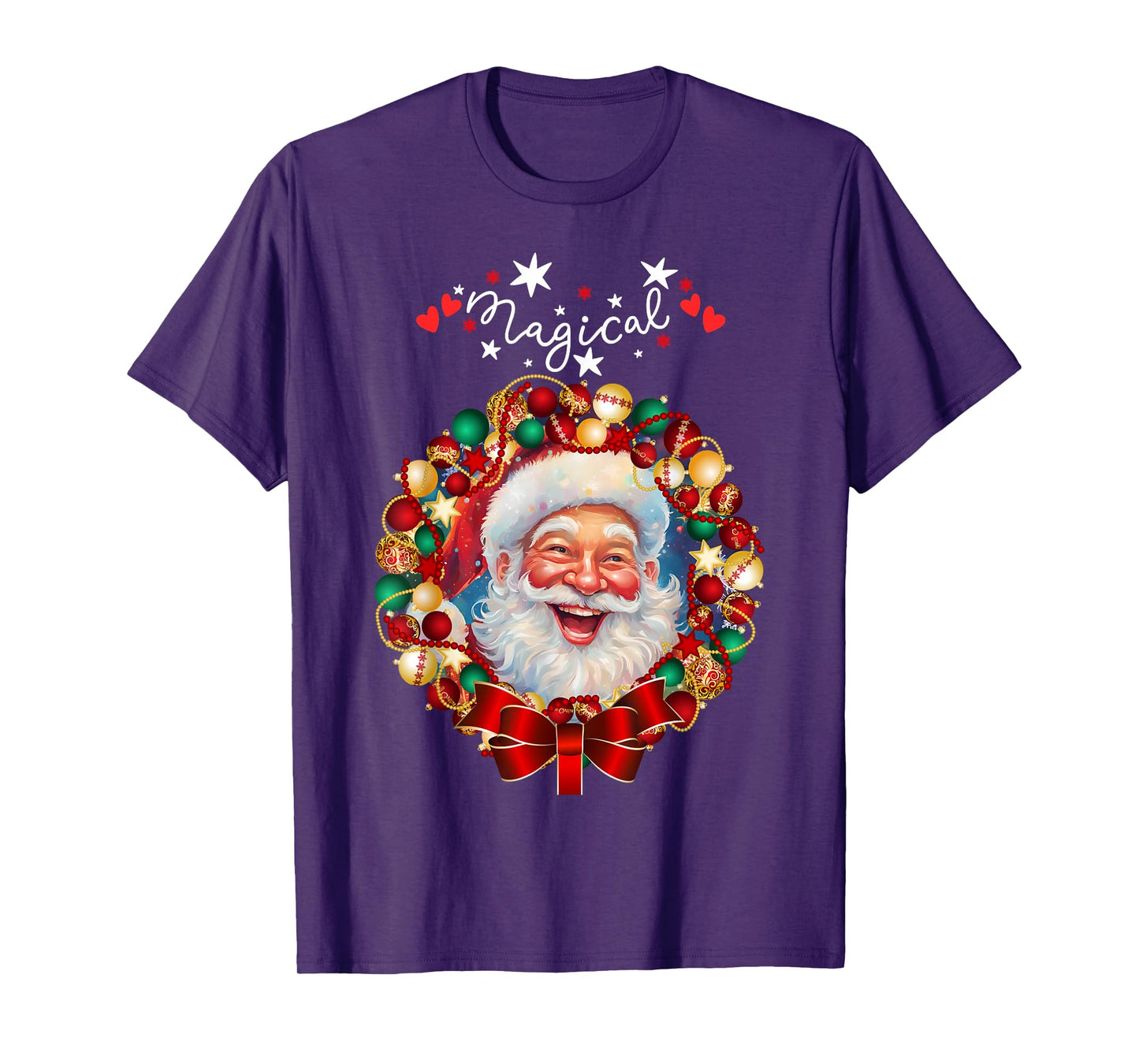 Santa Christmas Magical Funny Happy Xmas Wreath T-Shirt