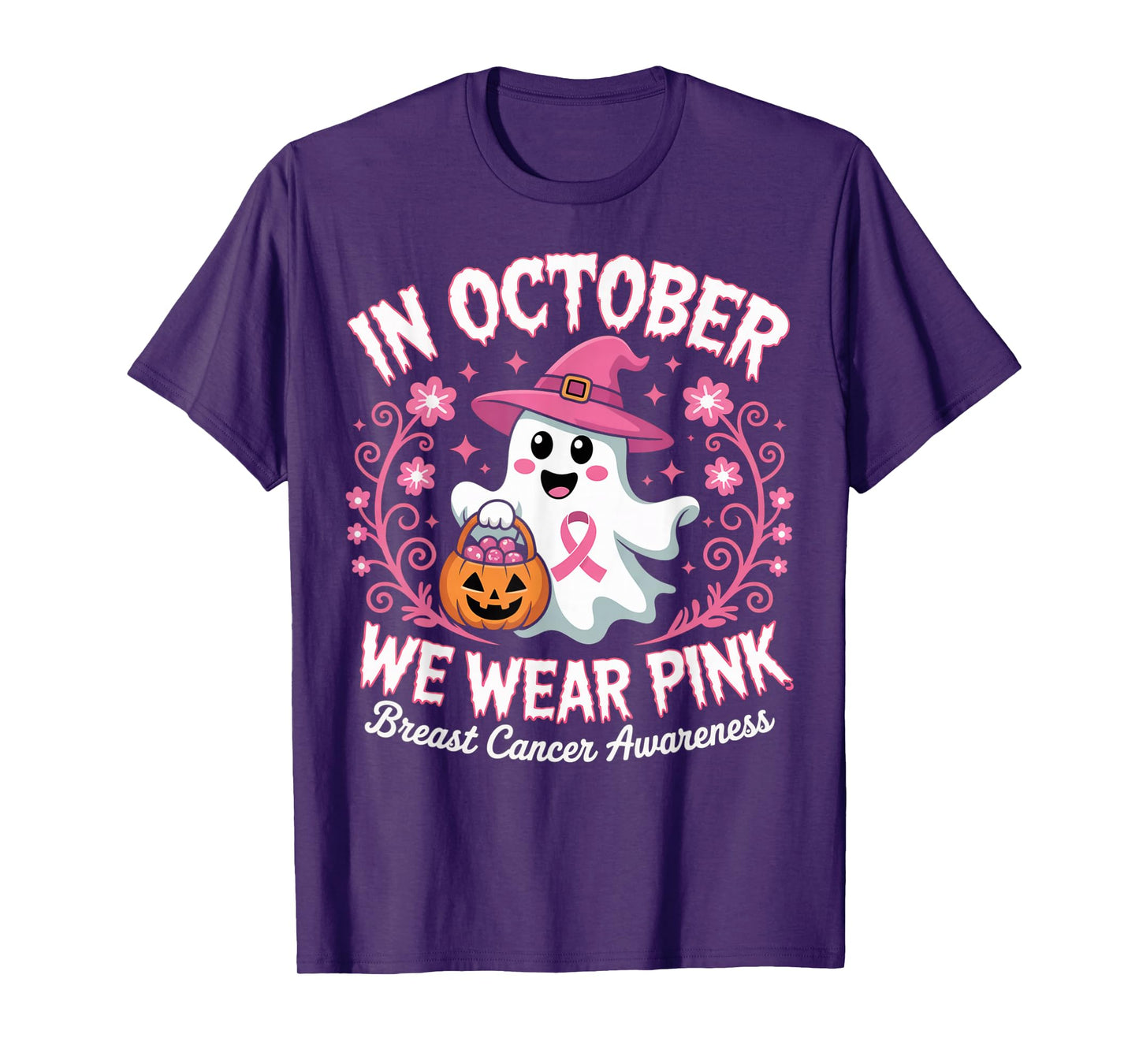 Breast Cancer Women Halloween in October We Wear Pink T-Shirt