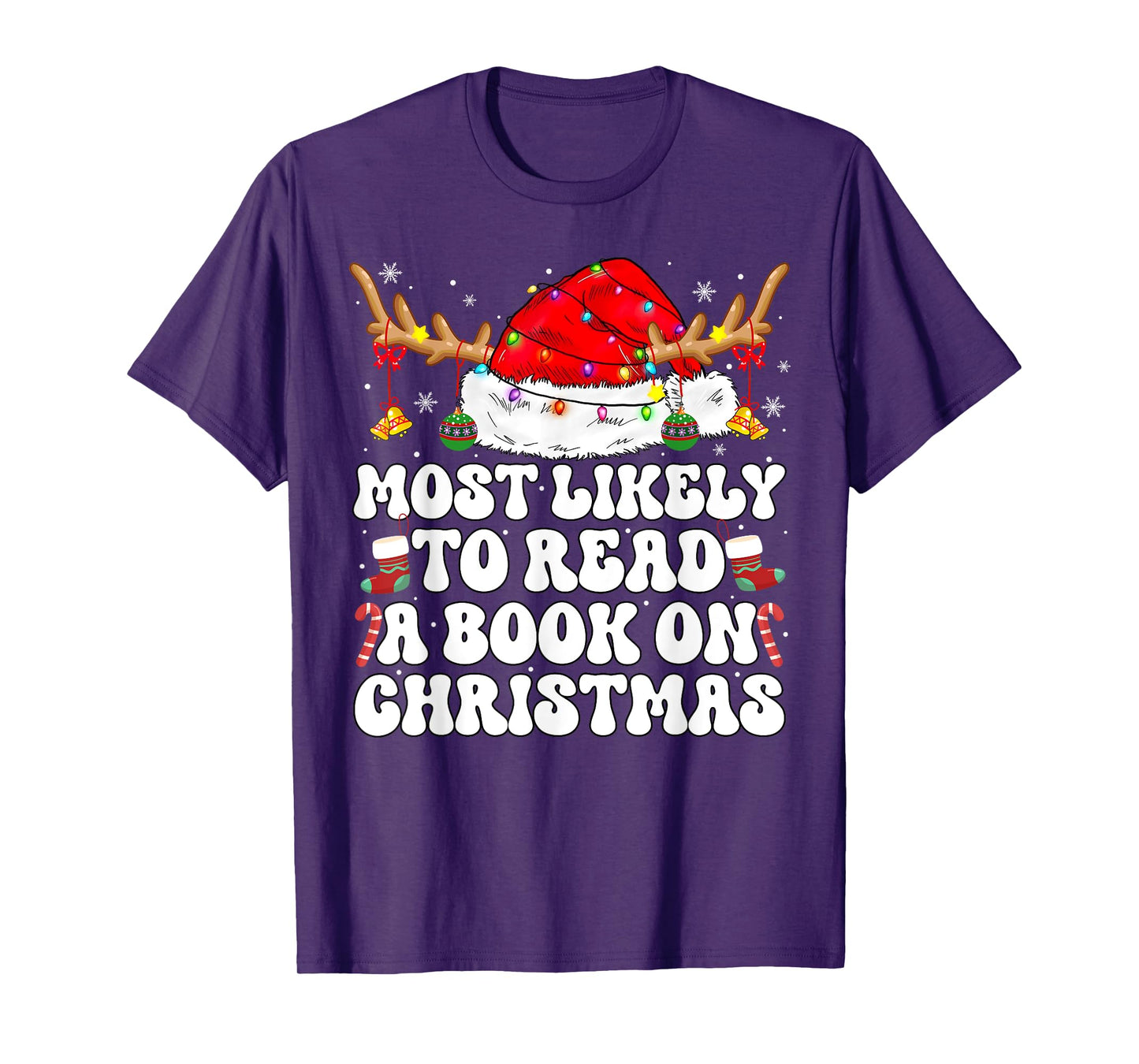 Funny Most Likely to Read A Book On Christmas Family Women T-Shirt