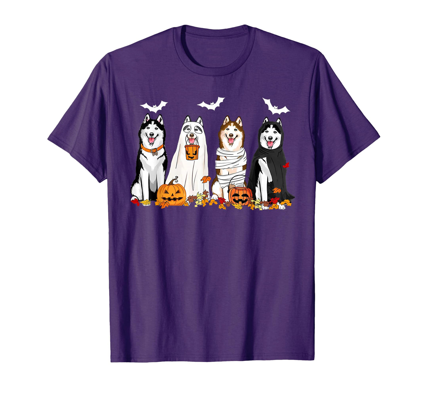 Cute Husky Dogs Ghost Mummy Witch Spooky Halloween Boo T-Shirt