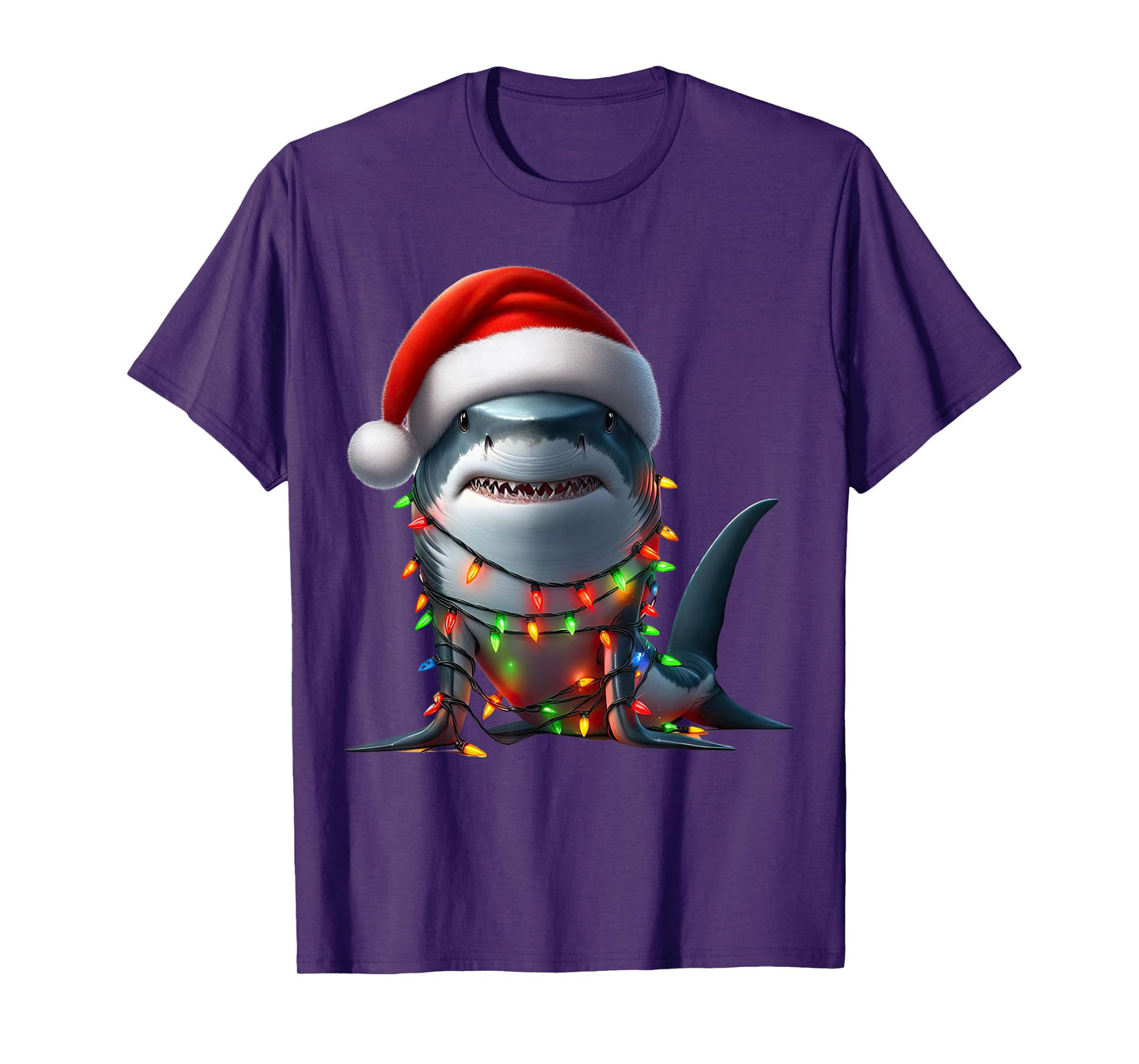 Shark Christmas Lights Funny Santa Hat Merry Xmas T-Shirt