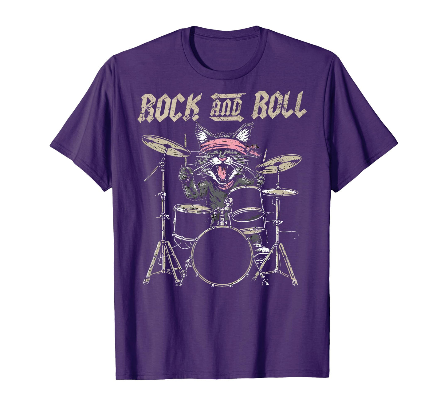 Rock and Roll Cat Drum Vintage ROCK Cat Drummer (ART BACK) T-Shirt for Men Women Kids