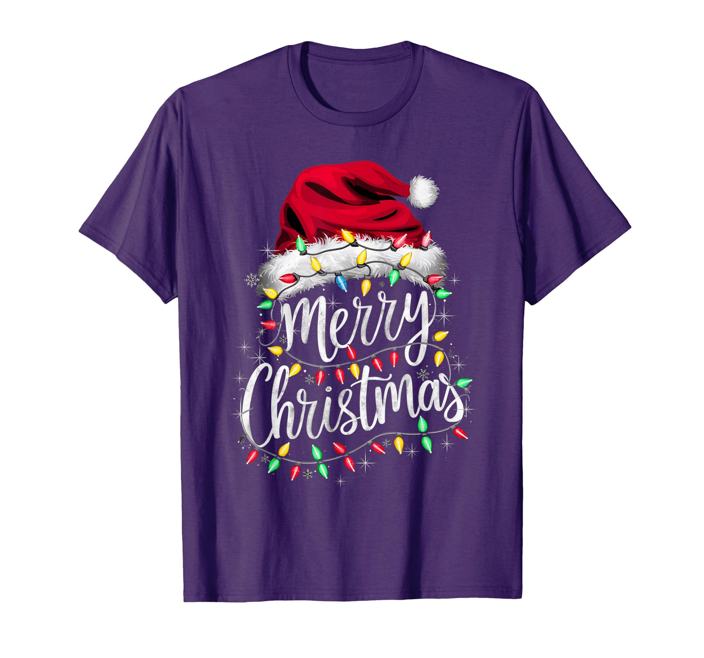 Merry Christmas Lights Red Santa Hat Xmas Family Men Women T-Shirt