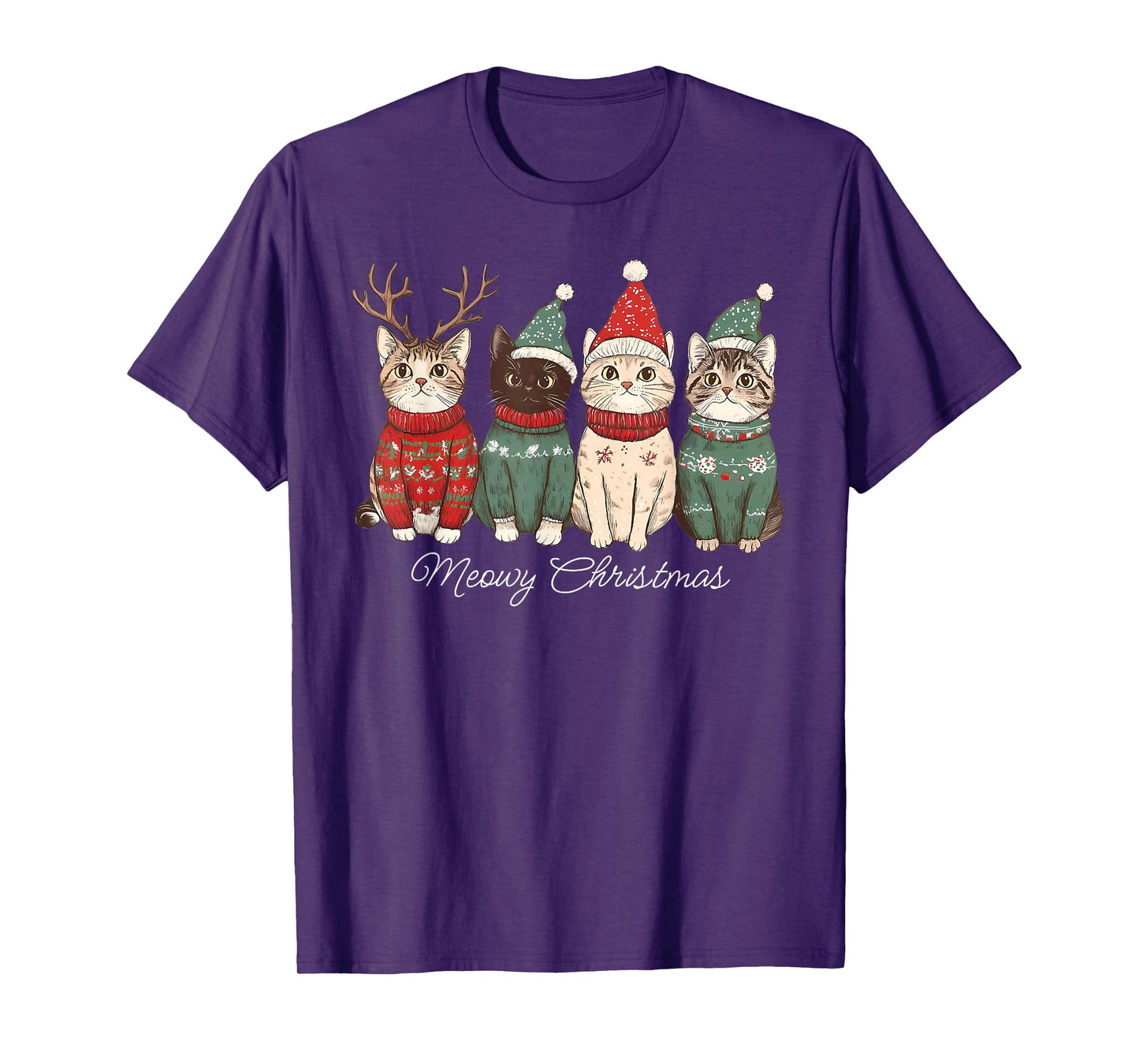 Meowy Christmas Cute Cats Santa Squad Xmas Pajamas Holiday T-Shirt