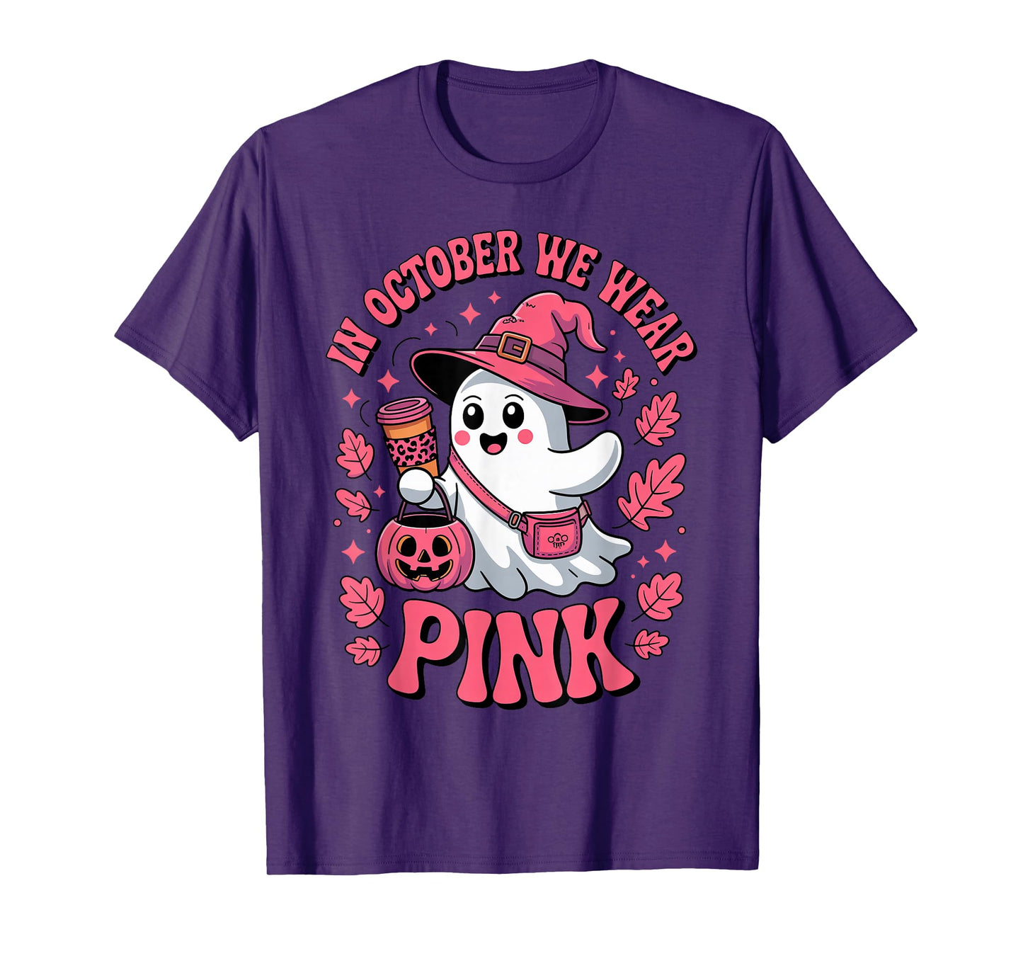 in October We Wear Pink Cute Ghost Halloween Coffee Lovers T-Shirt