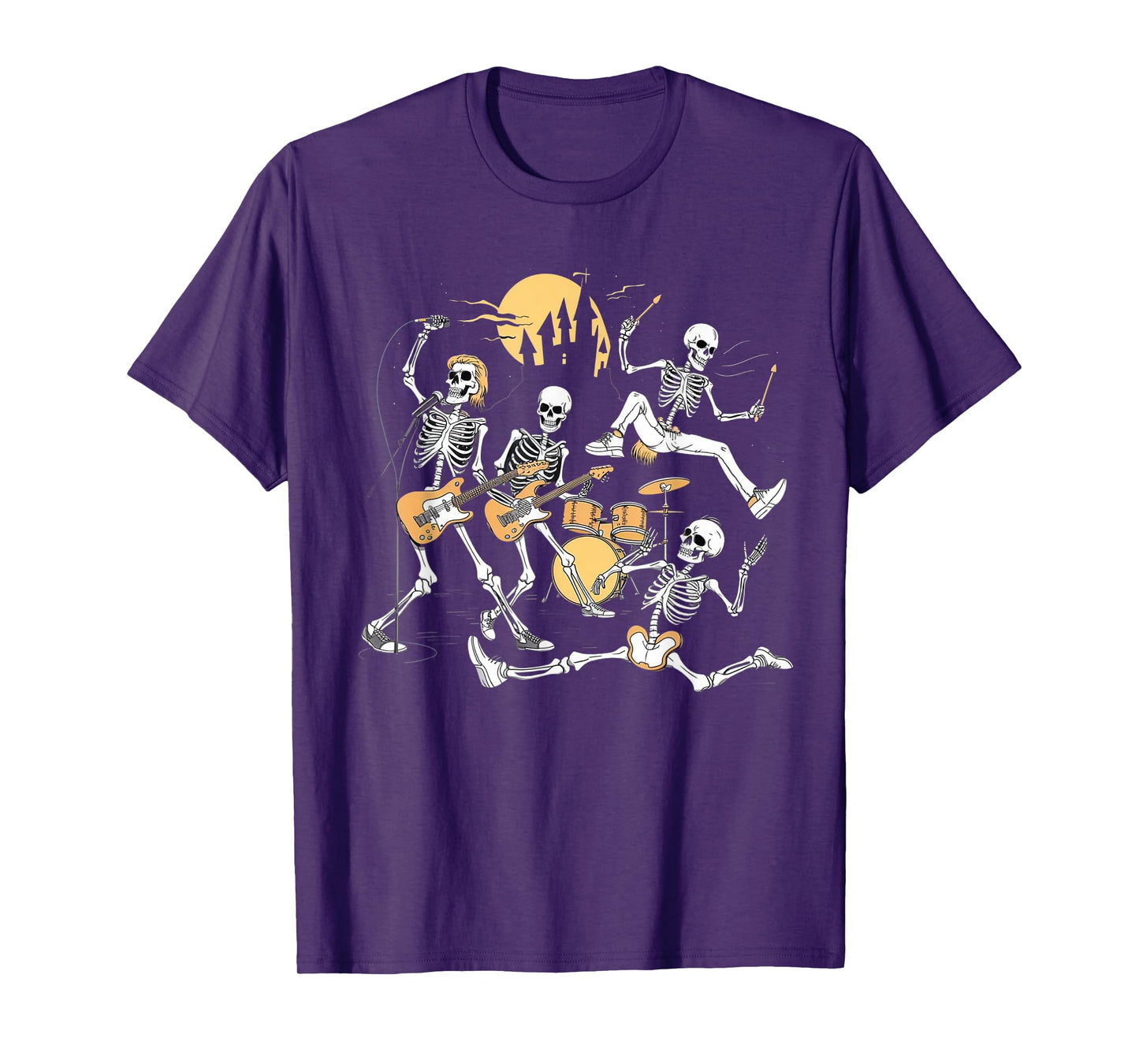 Rock Skeleton Halloween Funny Music Guitar Men Women Kids T-Shirt
