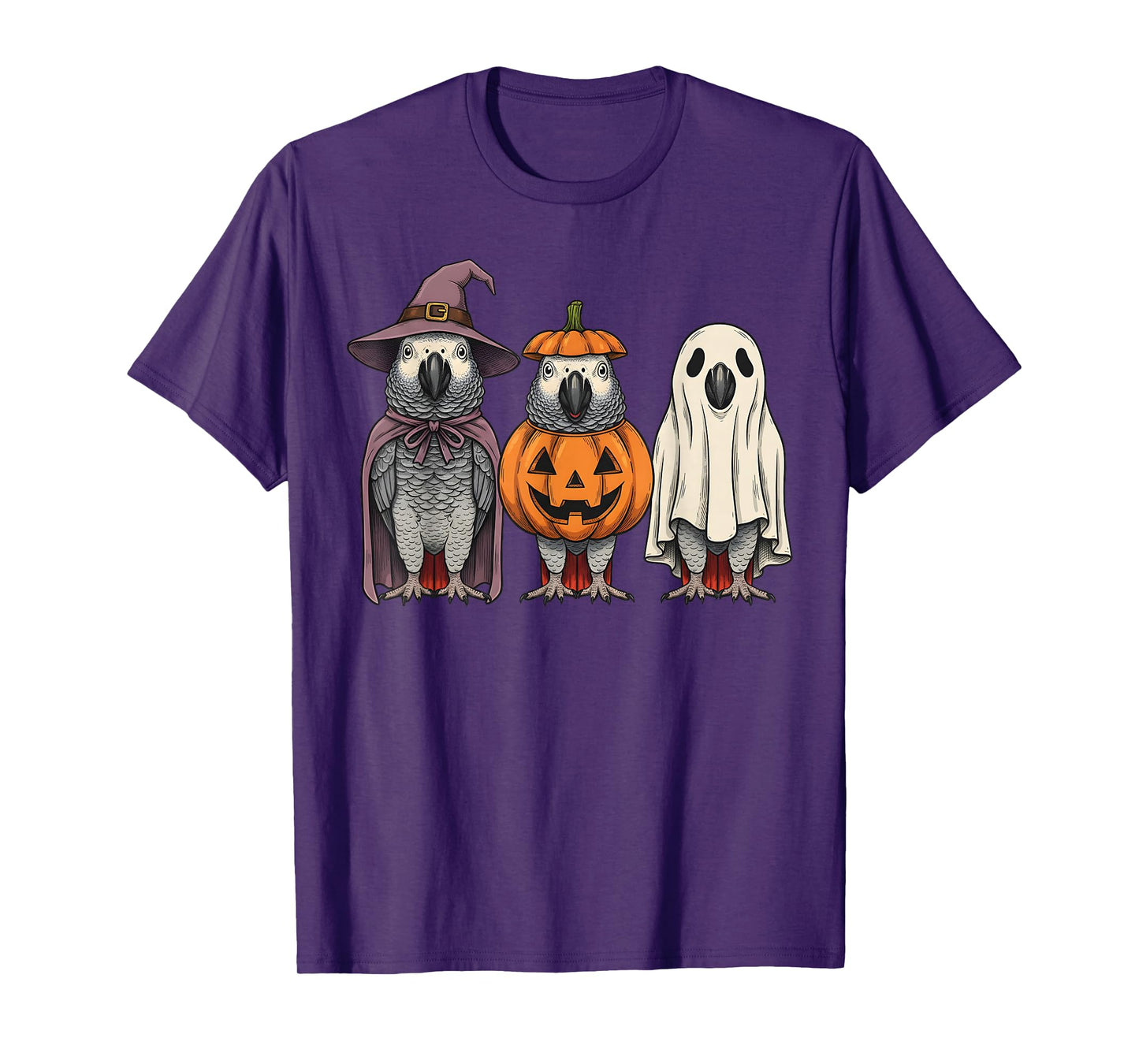Spooky Ghost African Grey Parrot Lover Pumpkin Halloween T-Shirt