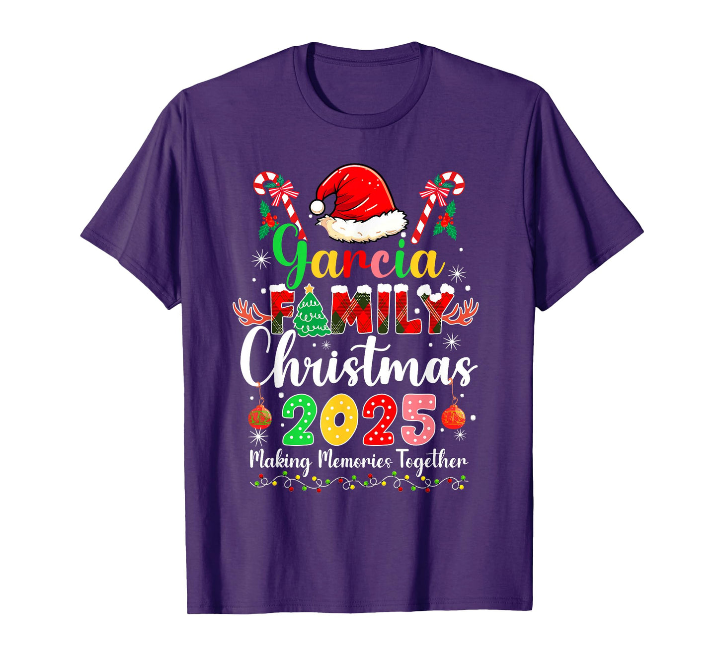 Garcia Family Christmas 2025 Matching Santa Hat Xmas Pjs T-Shirt
