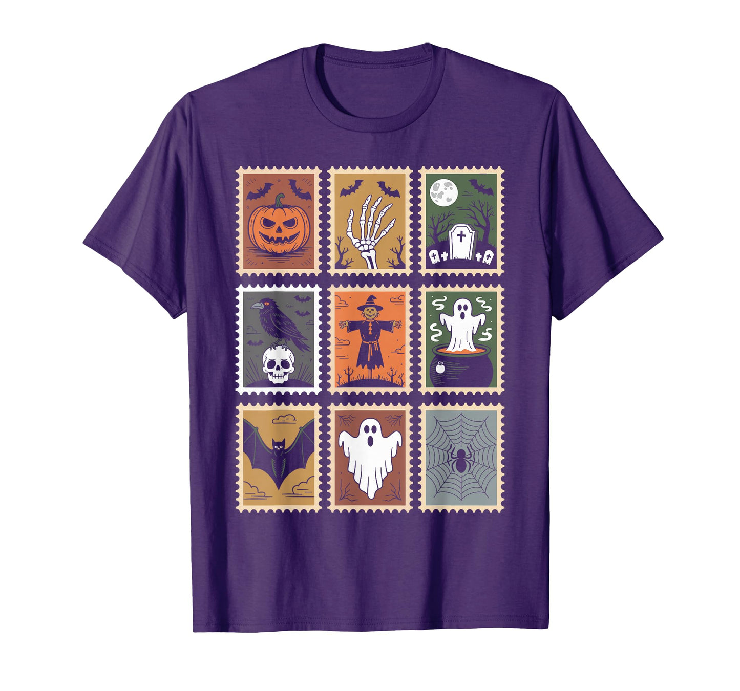 Halloween Stamps Spooky Pumpkin Ghost Cat Witch Skeleton T-Shirt