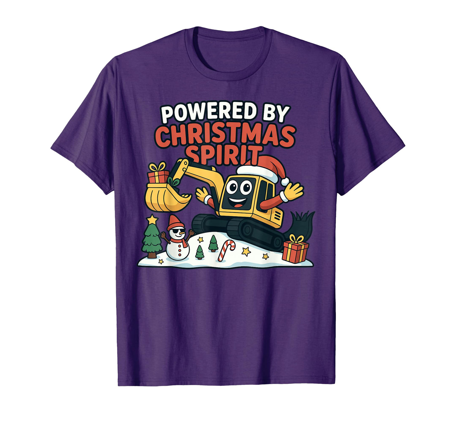 Christmas Excavator Cartoon Powered by Holiday Spirit T-Shirt