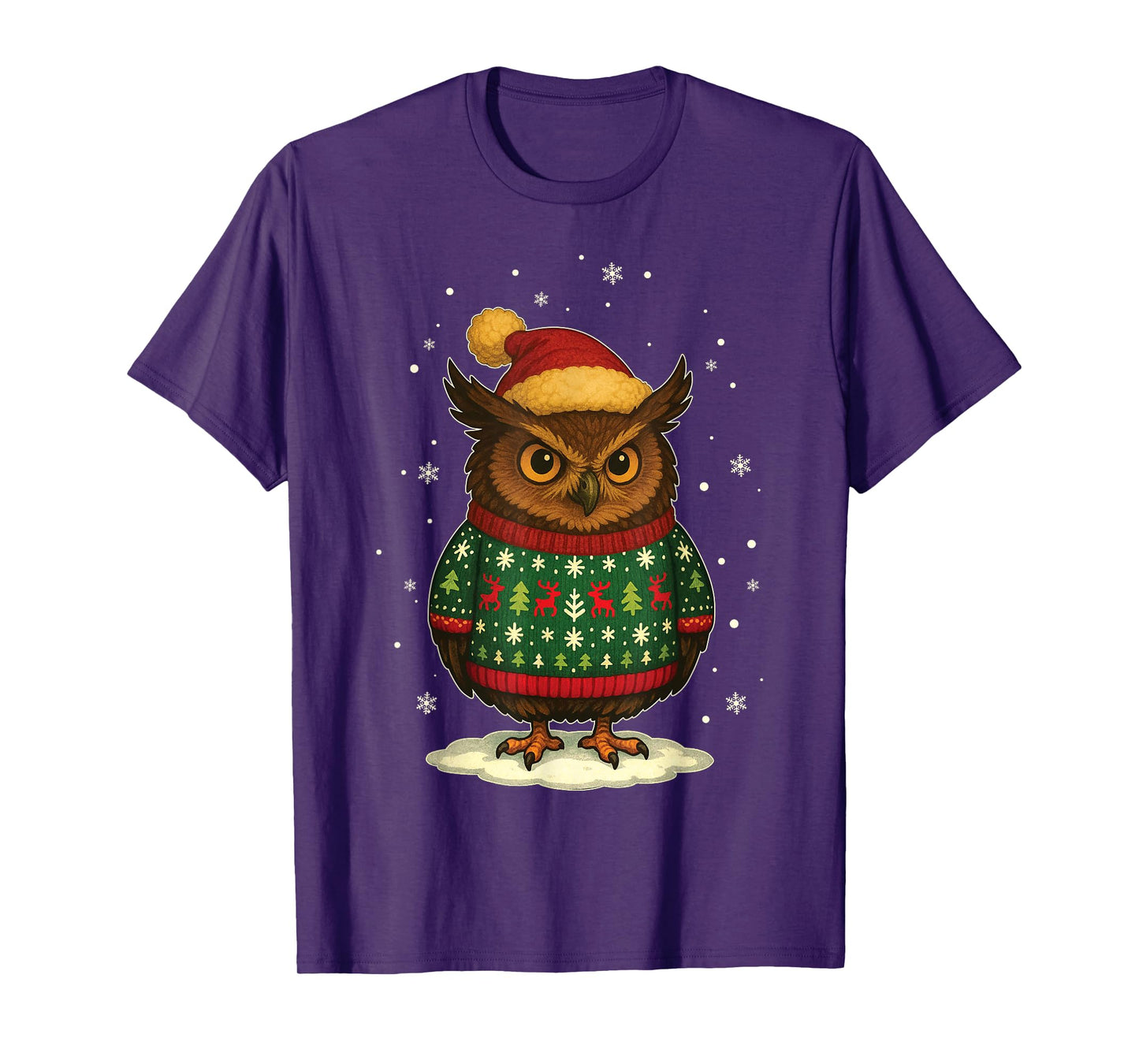 Owl Santa Hat Merry Christmas Funny Ugly Christmas T-Shirt