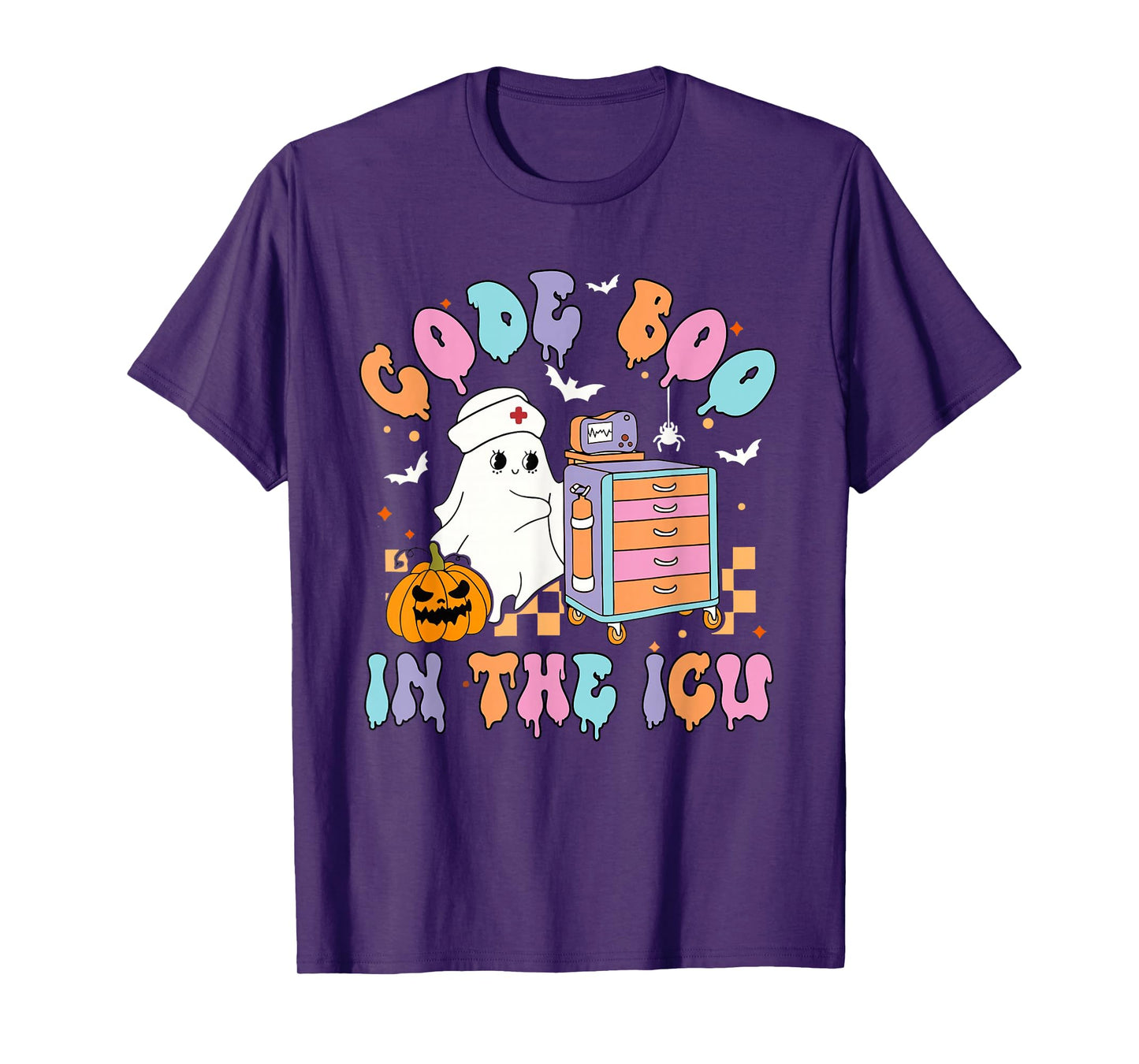 Retro Halloween Micu Sicu RN Nurse Ghost Code Boo in The ICU T-Shirt
