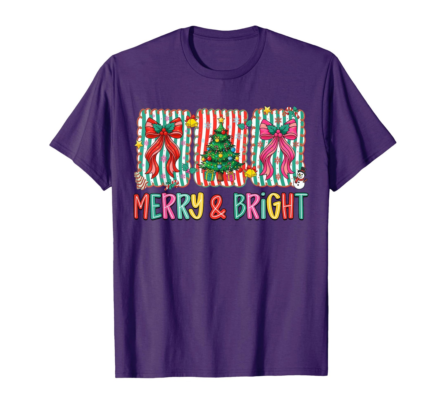 Merry and Bright Preppy Christmas Tree Coquette Bow Women T-Shirt