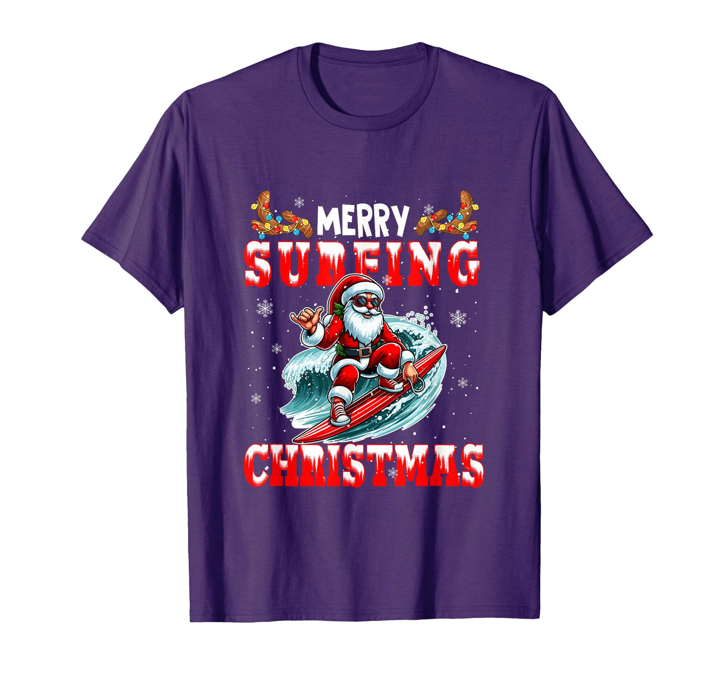 Merry Christmas Surfing Santa Colorful Costume Sport Lover T-Shirt